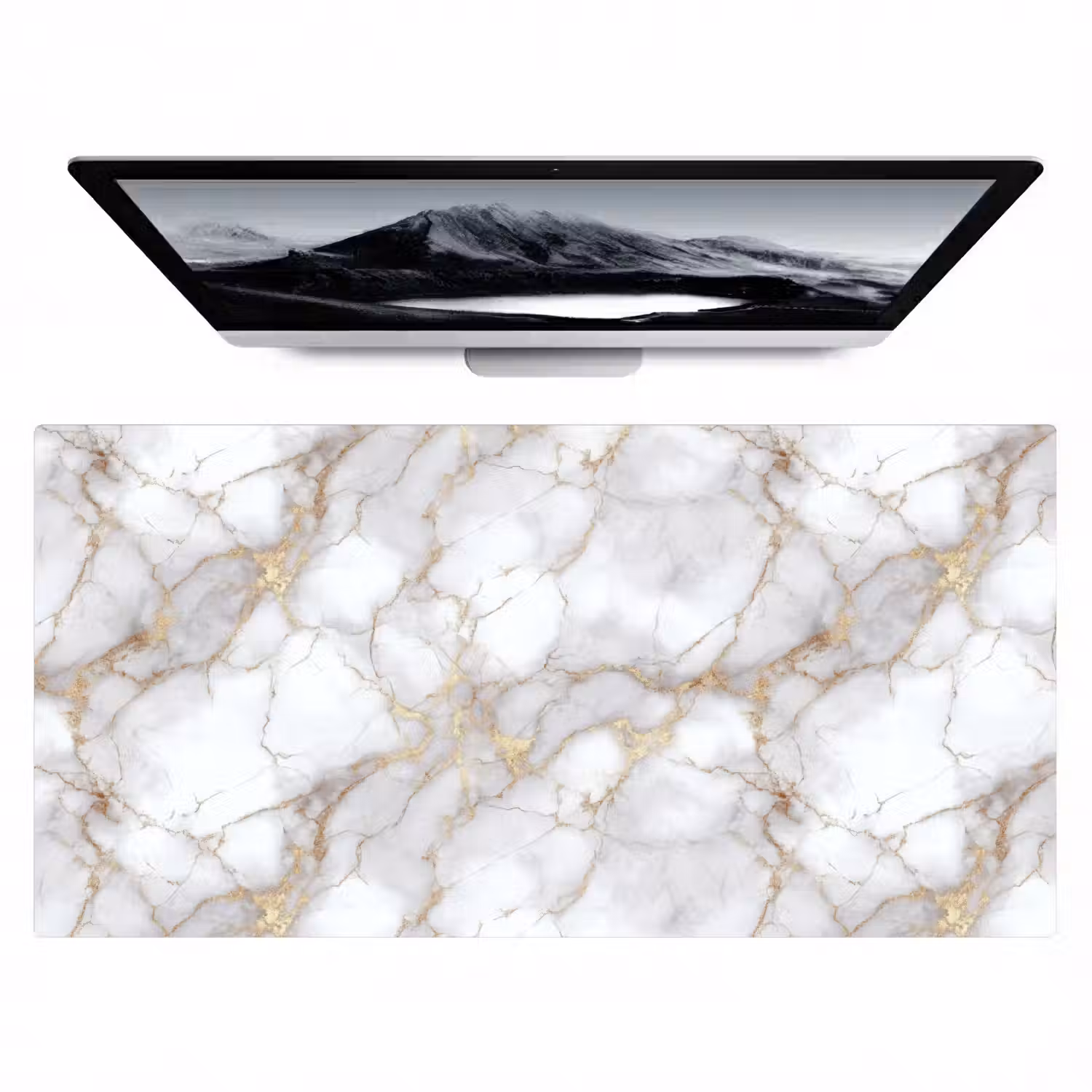 Wit - Goud - Marmer - Grijs Muismat XXL klein 681 -zzz3d