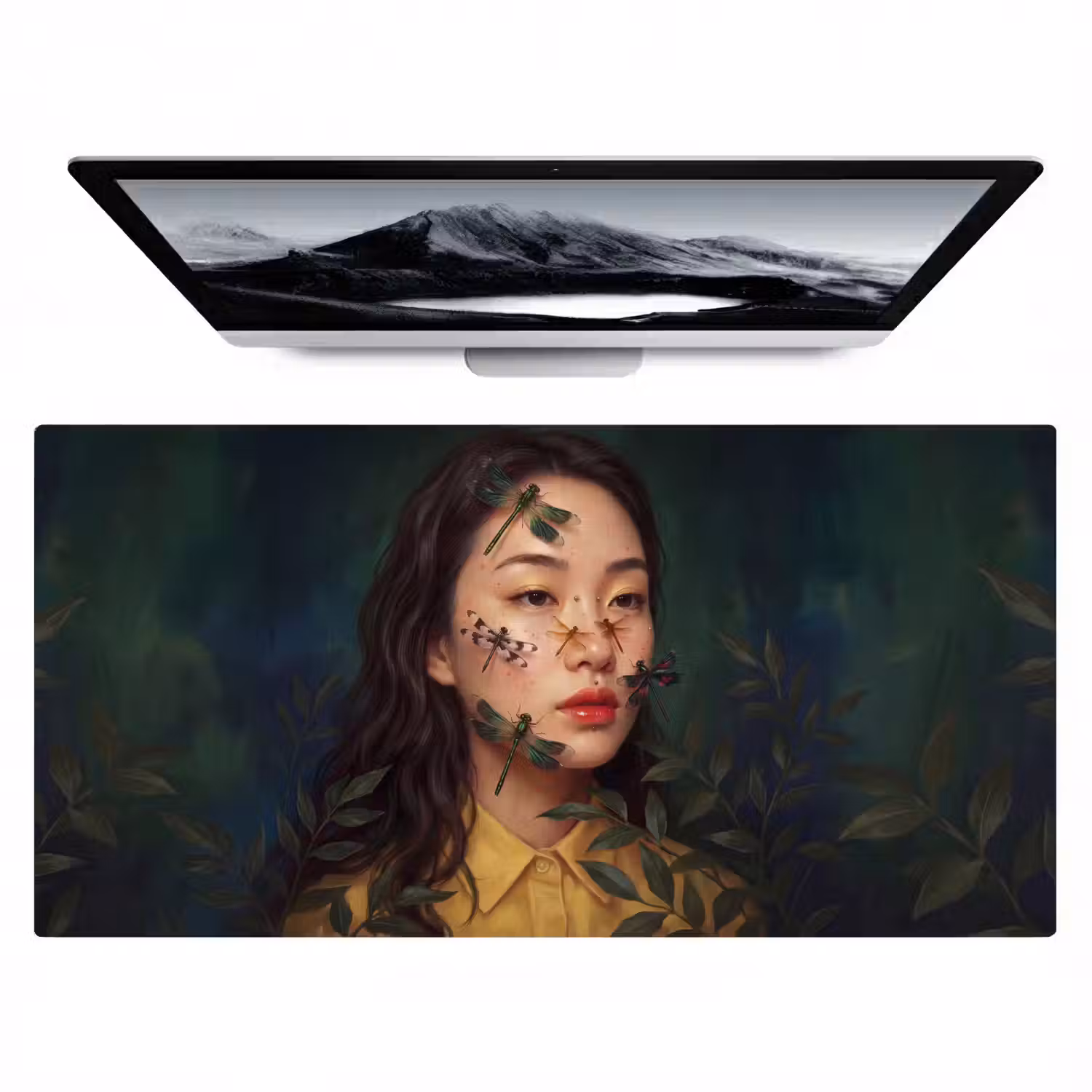 Vrouw - Insecten - Natuur - Portret - Groen Muismat XXL klein -zzz3d