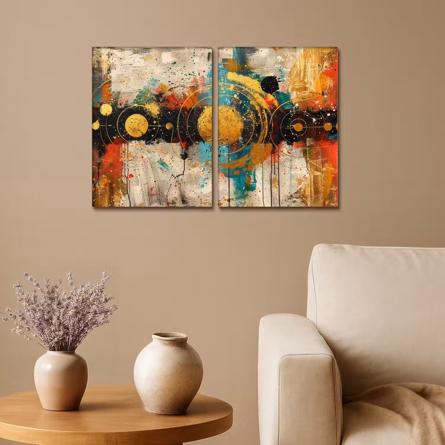 Abstract - Goud - Vormen Canvas - Meerluiken 2 luik klein -sfeer1