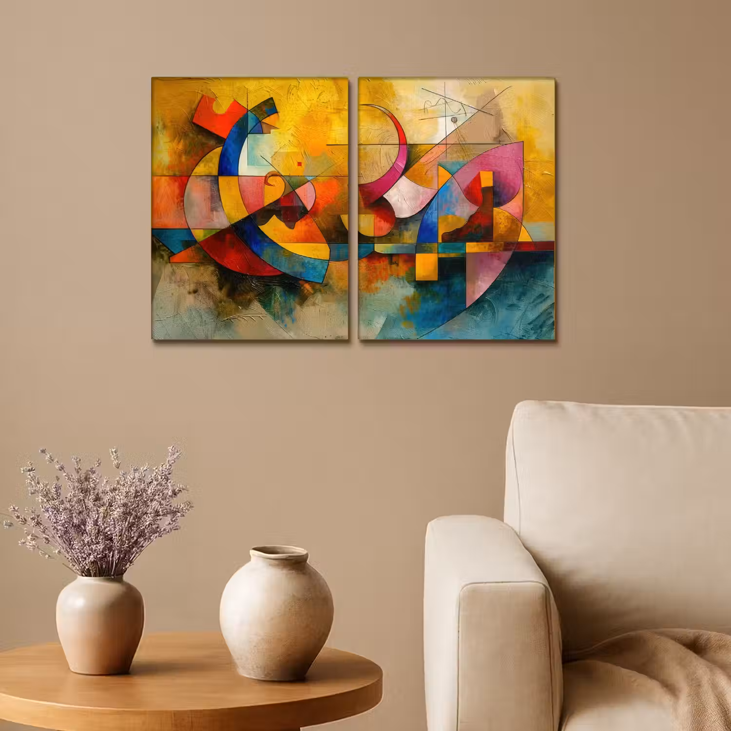 Kleurrijk - Geometrisch - Abstract Canvas - Meerluiken 2 luik klein -sfeer1
