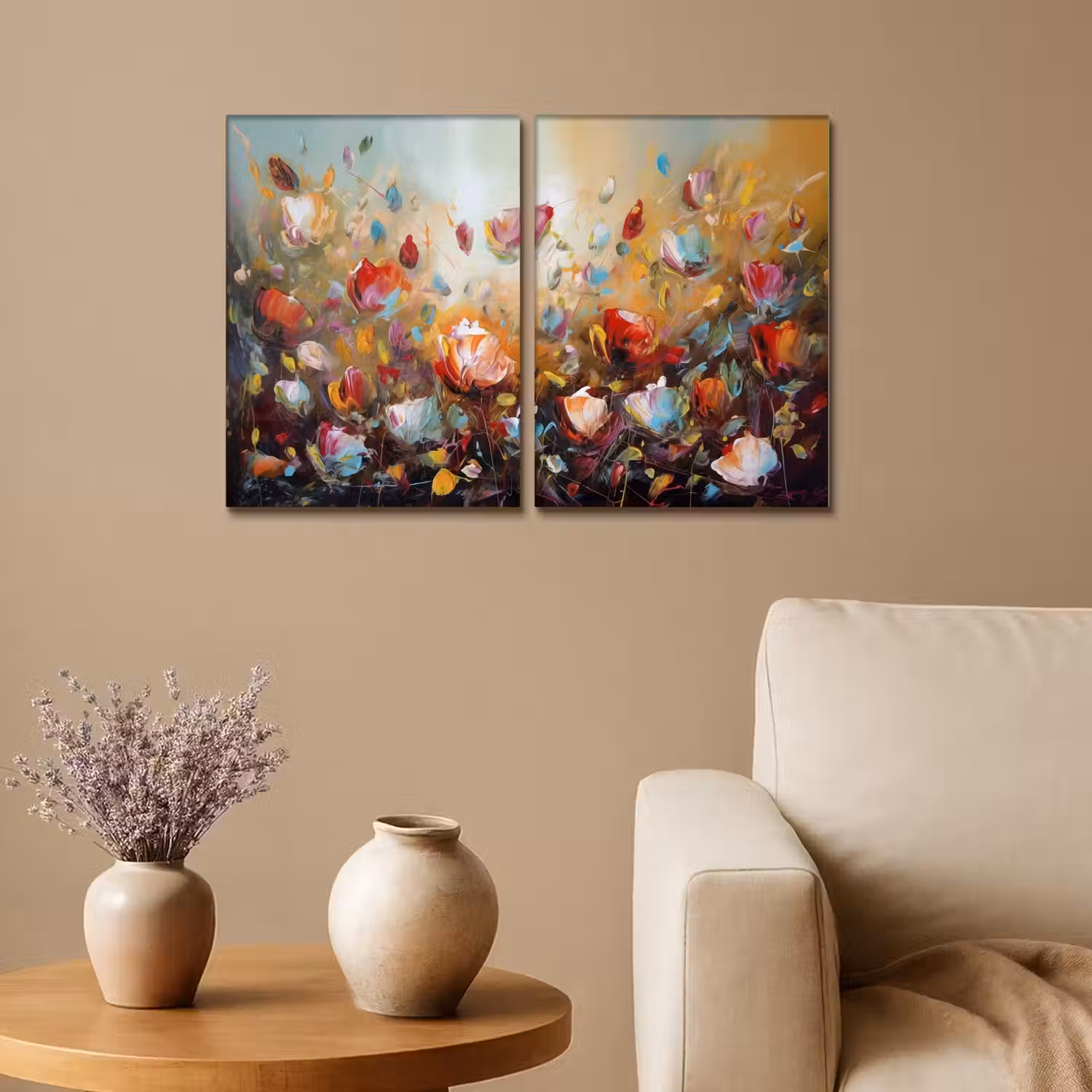 Bloemen - Abstract - Verflook - Kleurrijk Canvas - Meerluiken 2 luik klein -sfeer1
