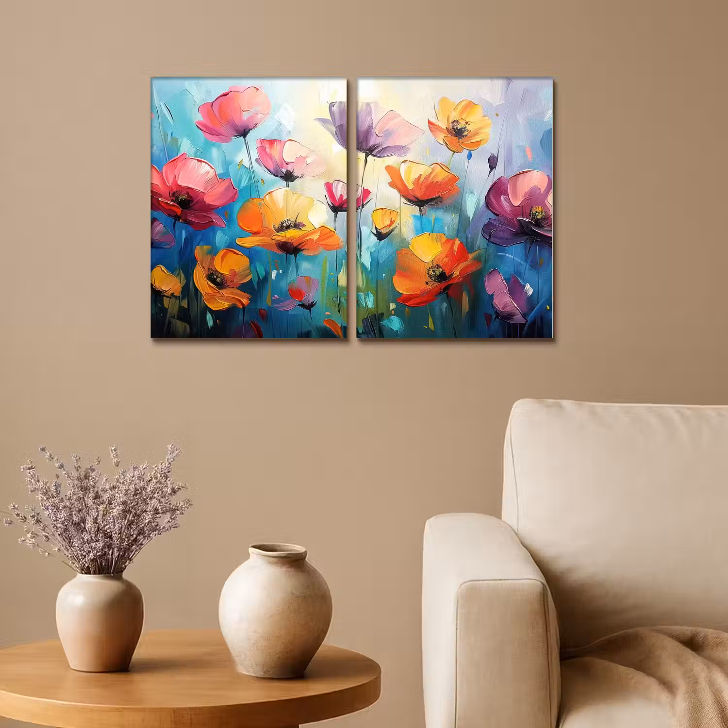 Bloemen - Kleurrijk - Abstract - Natuur Canvas - Meerluiken 2 luik klein -sfeer1