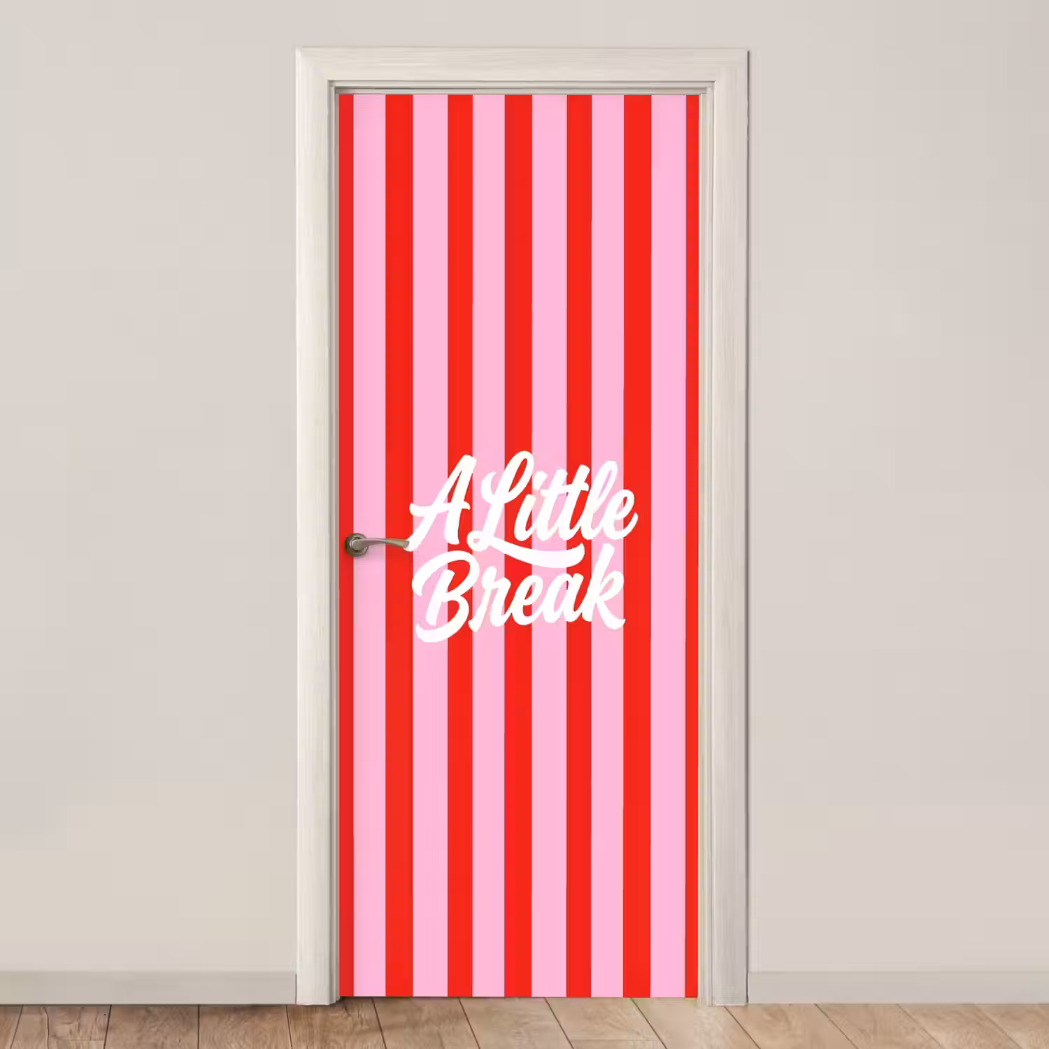 A Little Break - Strepen - Rood - Roze deurposter klein -3d_beige