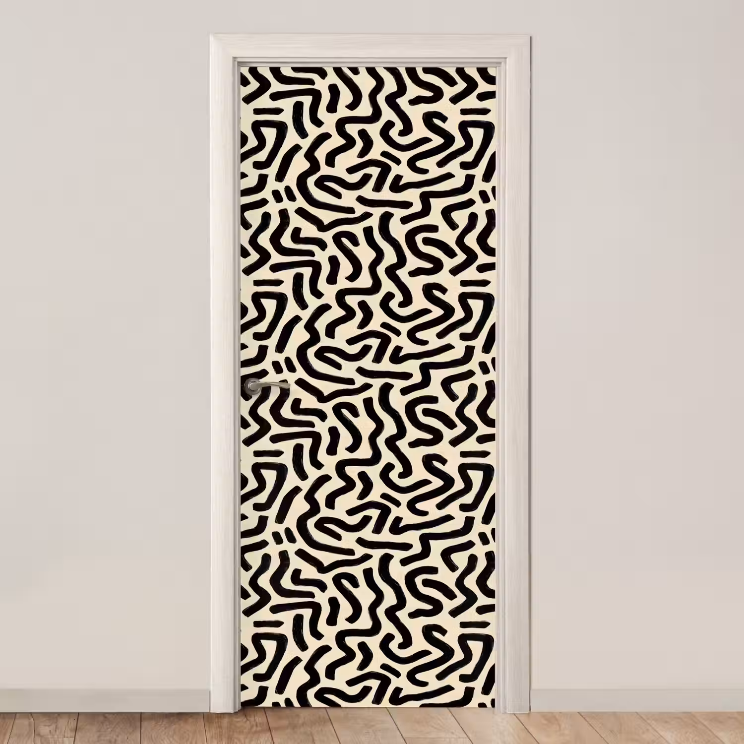 Abstract - Lijnen - Zwart deurposter klein 289 -3d_beige