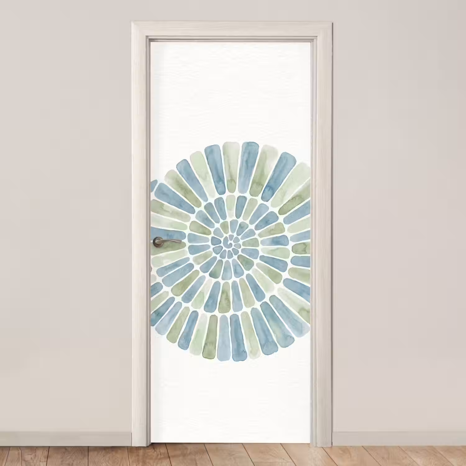 Abstract - Spiraal - Patroon - Modern - Blauw-Groen deurposter klein -3d_beige