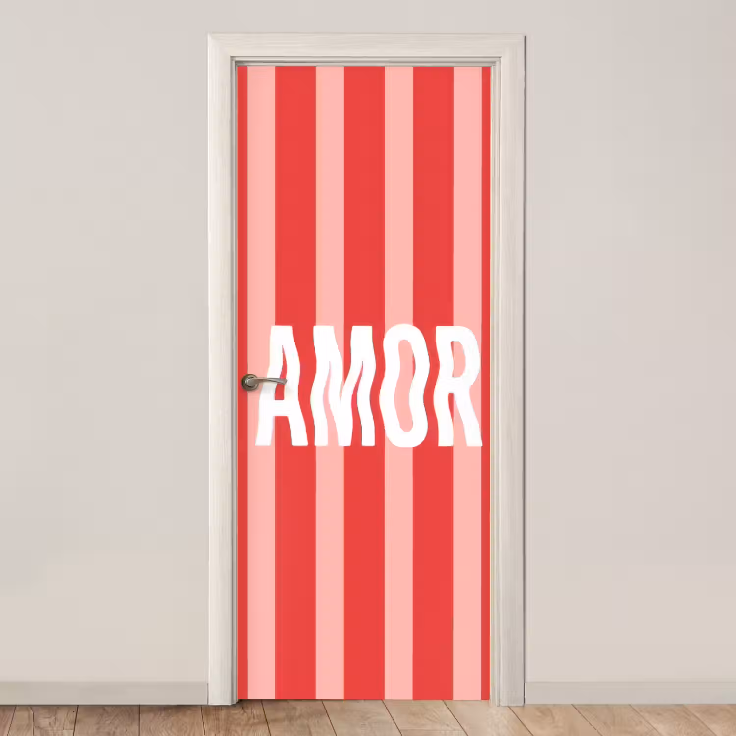 Amor - Strepen - Rood - Roze deurposter klein -3d_beige