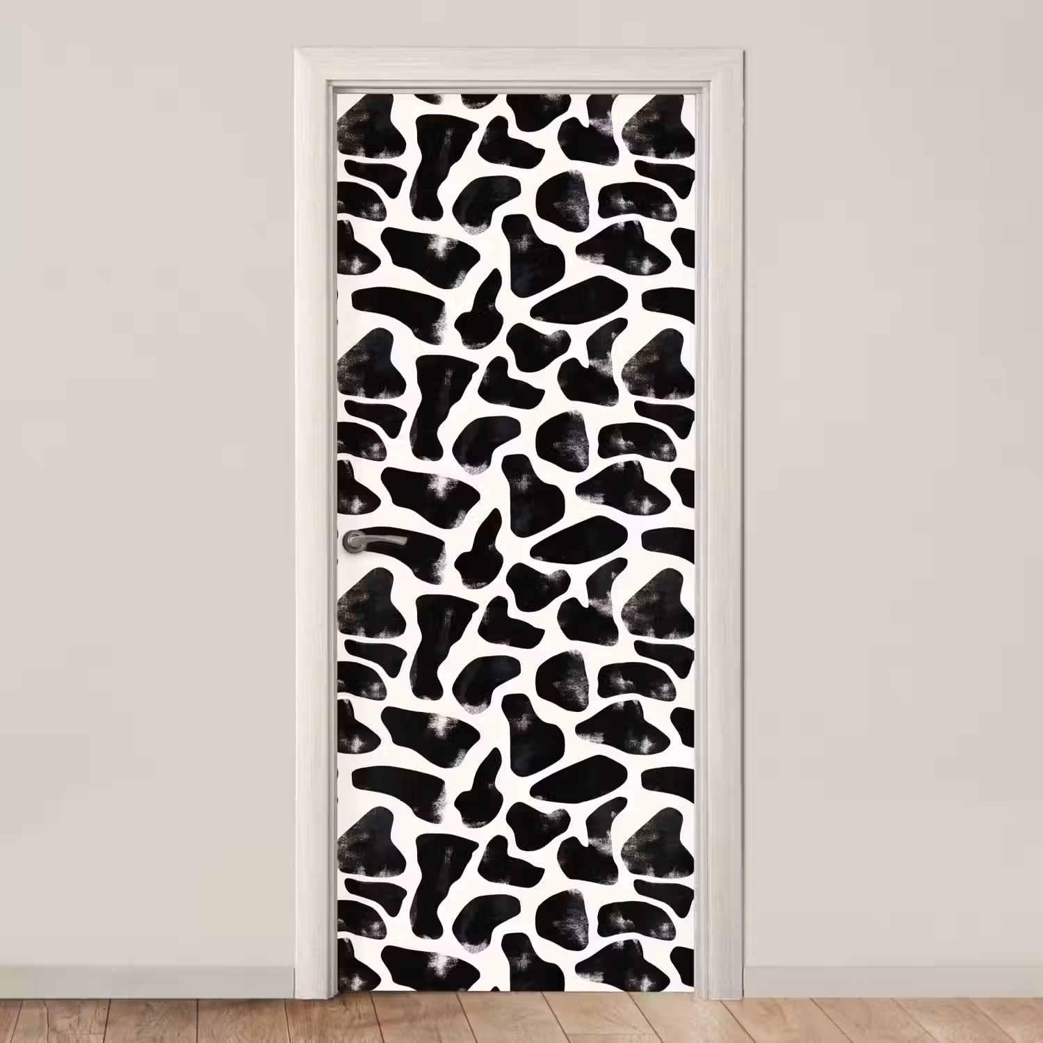 Dierenpatroon - Vlekken - Zwart - Wit deurposter klein 289 -3d_beige