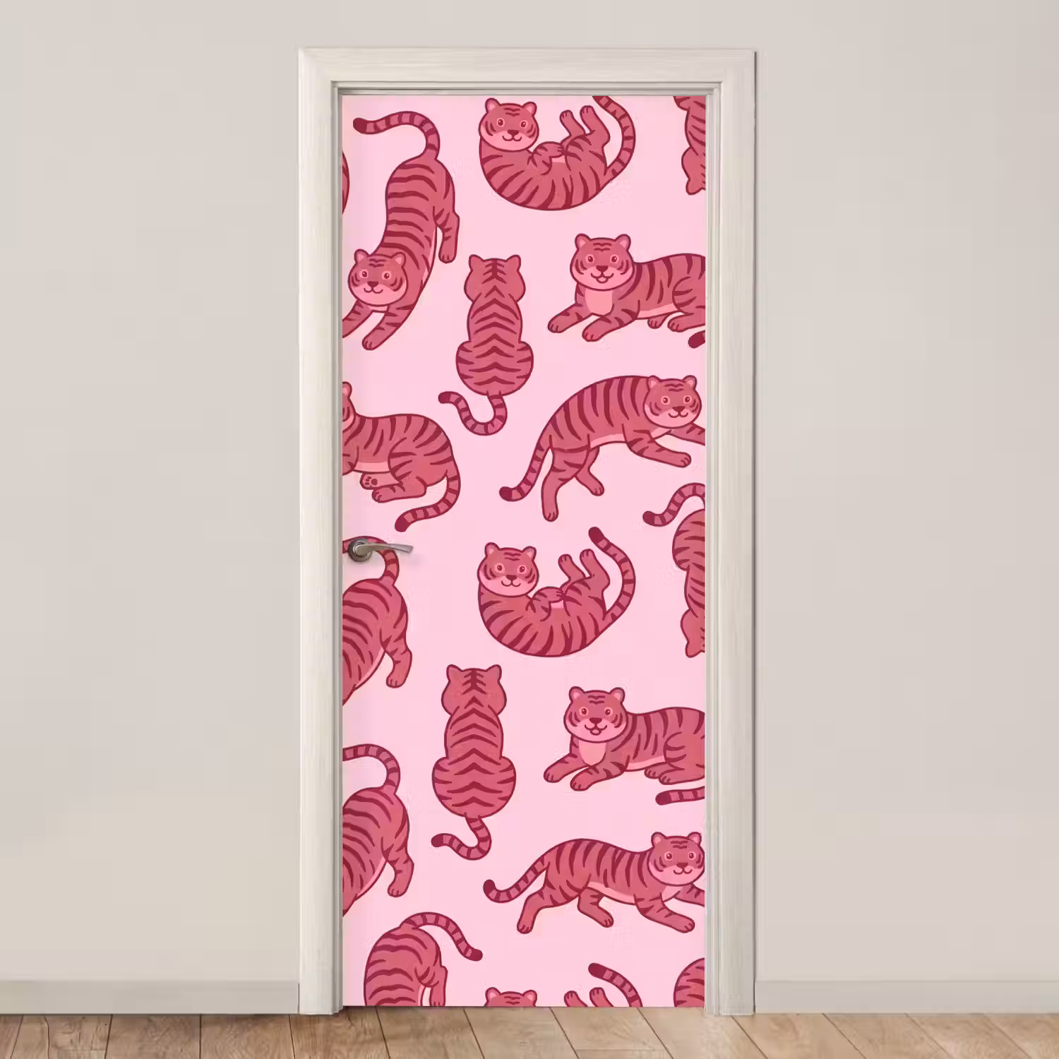 Dieren - Patroon - Roze - Speels - Cartoon deurposter klein -3d_beige