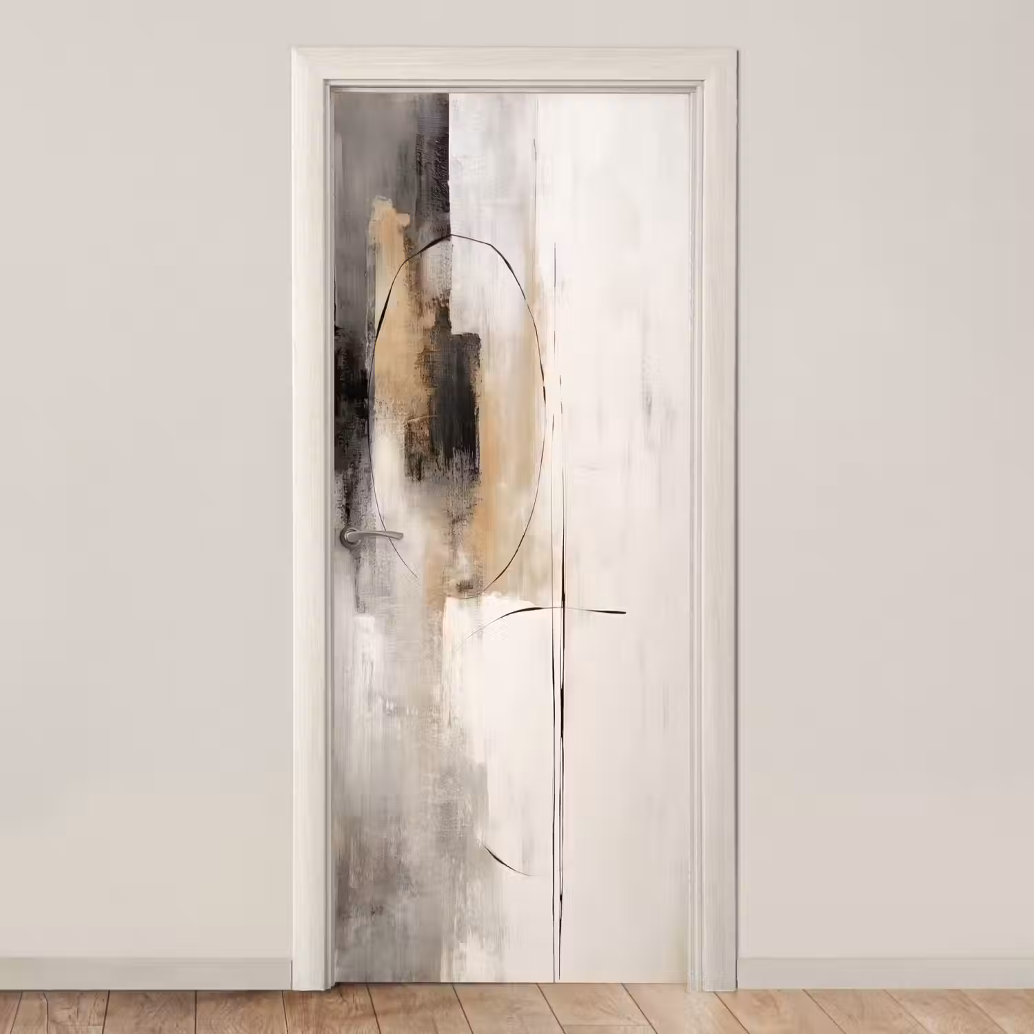 Kunst - Abstract - Grijs - Industrieel deurposter klein -3d_beige