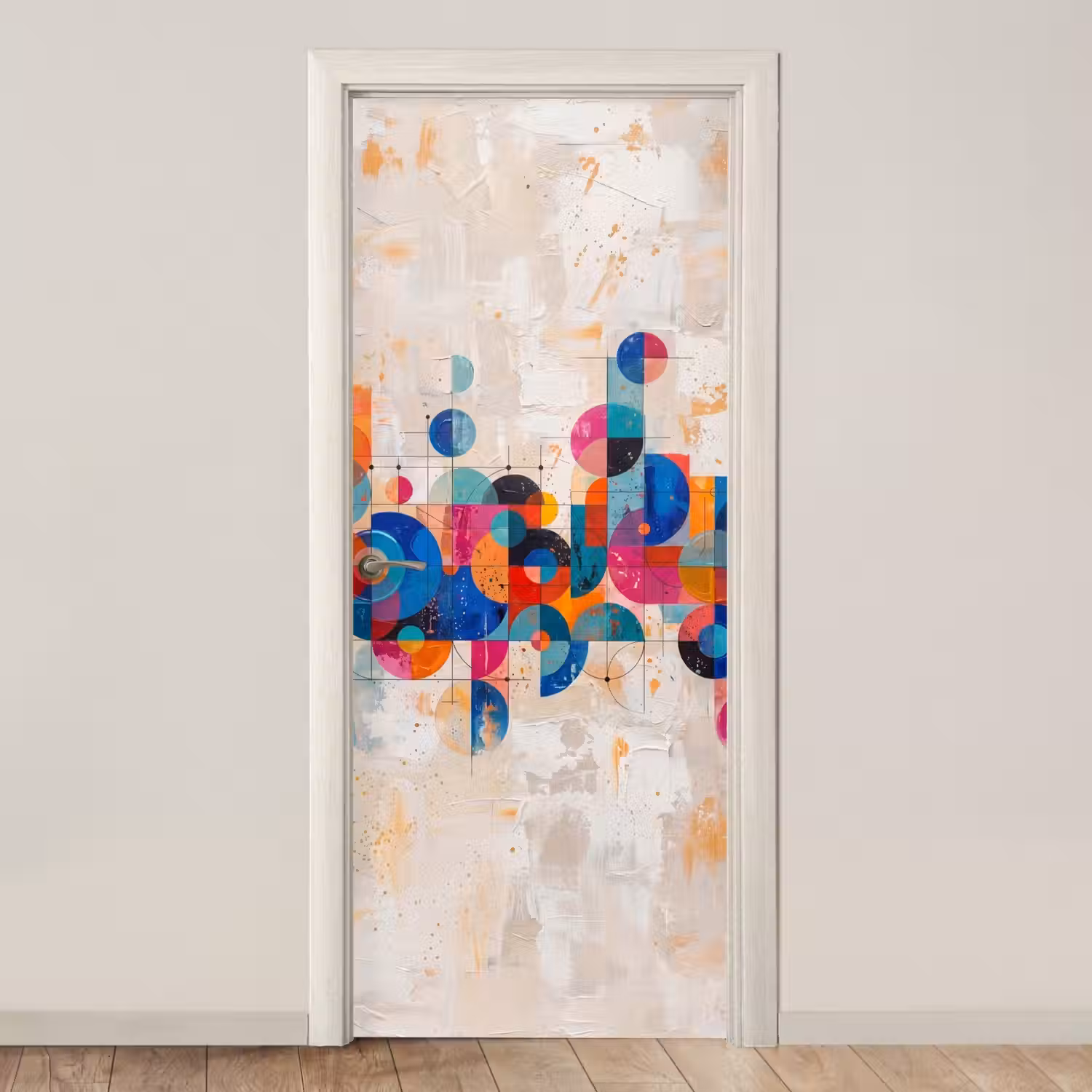 Kunst - Geometrisch - Abstract - Kleurrijk deurposter klein -3d_beige