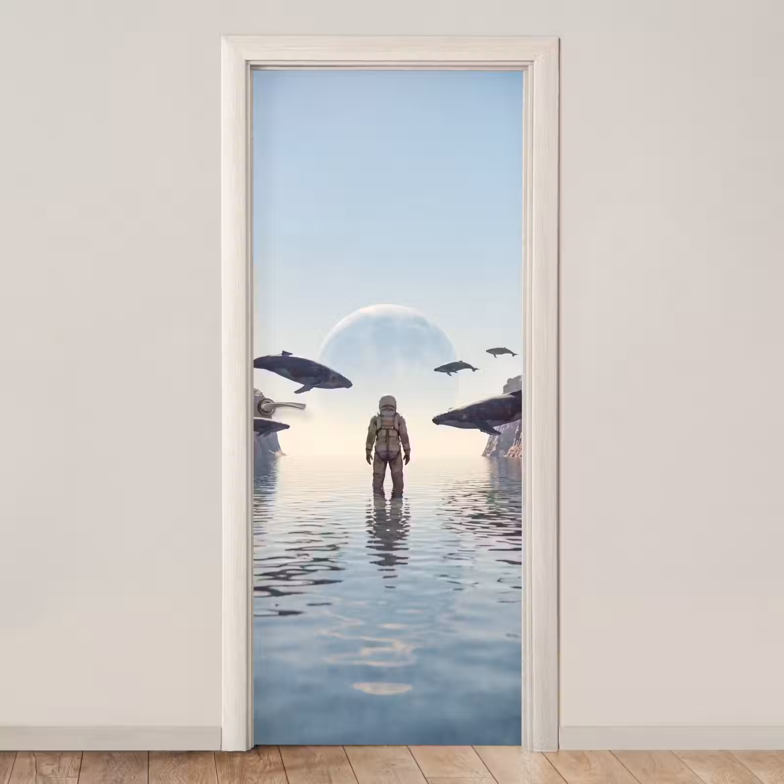 Door sticker - Astronaut - Whale - Fantasy - Ruimtevaarder - Walvis - Fantasie deurposter klein