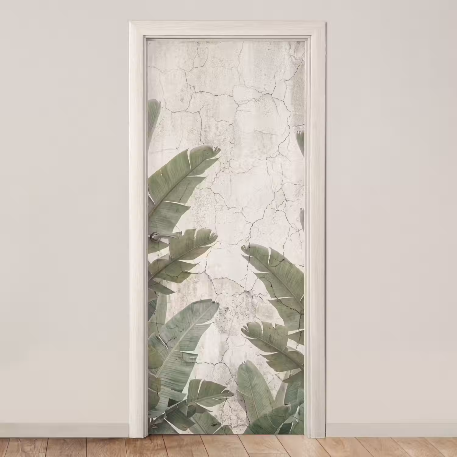 Bananenbladeren - Beton - Groen deurposter klein -3d_beige