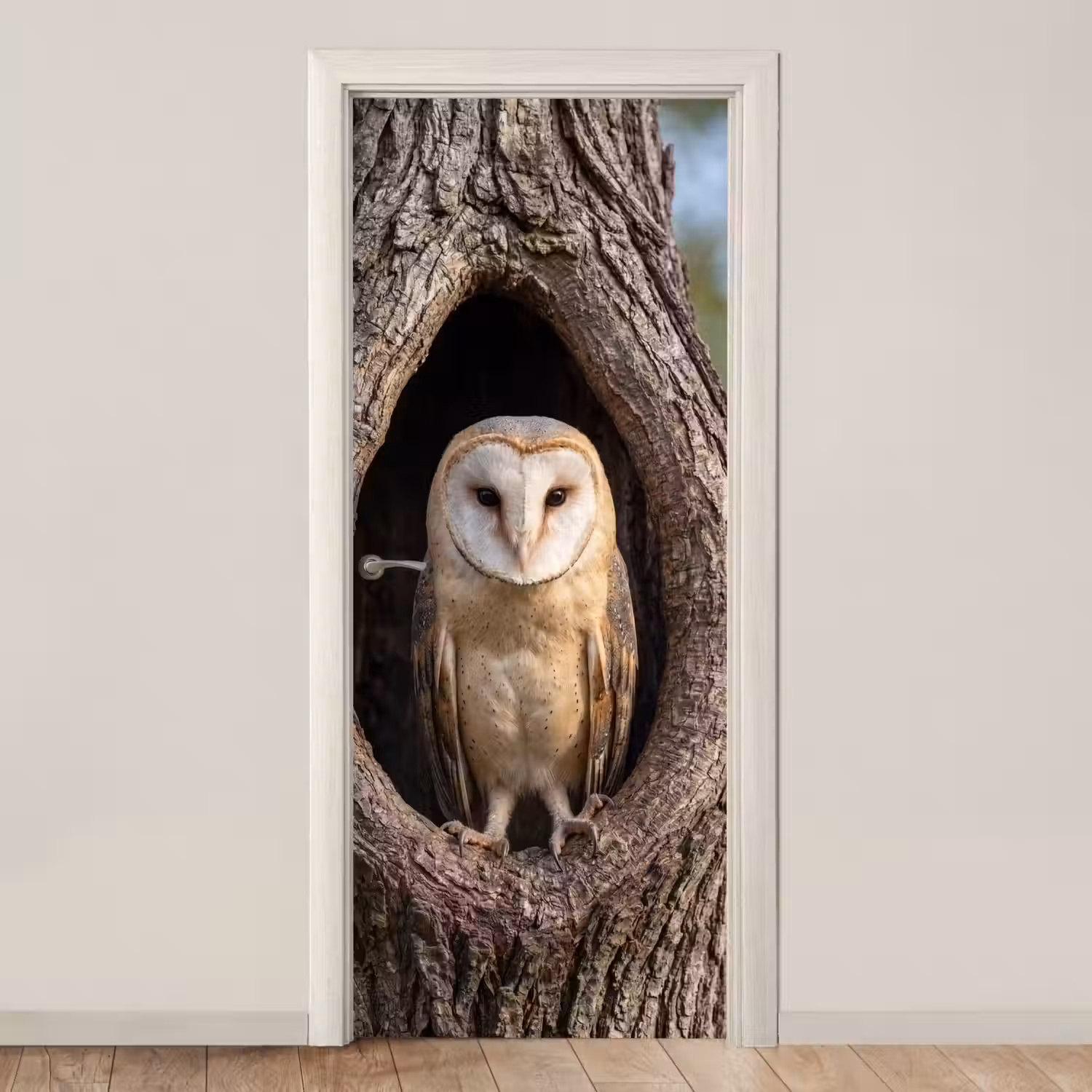 Kerkuil - Boom - Natuur - Bruin deurposter klein -3d_beige