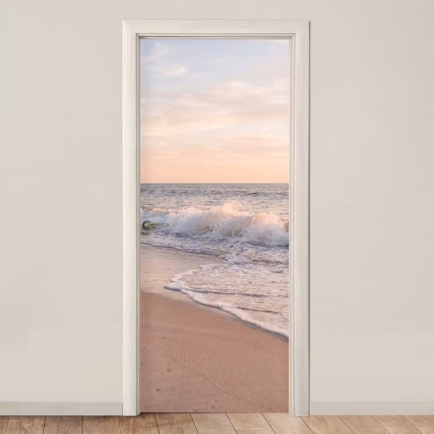 Strand - Zee - Golven - Natuur - Zonsondergang deurposter klein -3d_beige