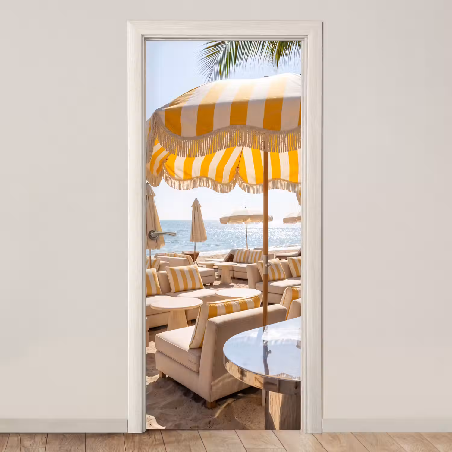 Strand - Ligbedden - Vakantie - Modern - Geel deurposter klein -3d_beige