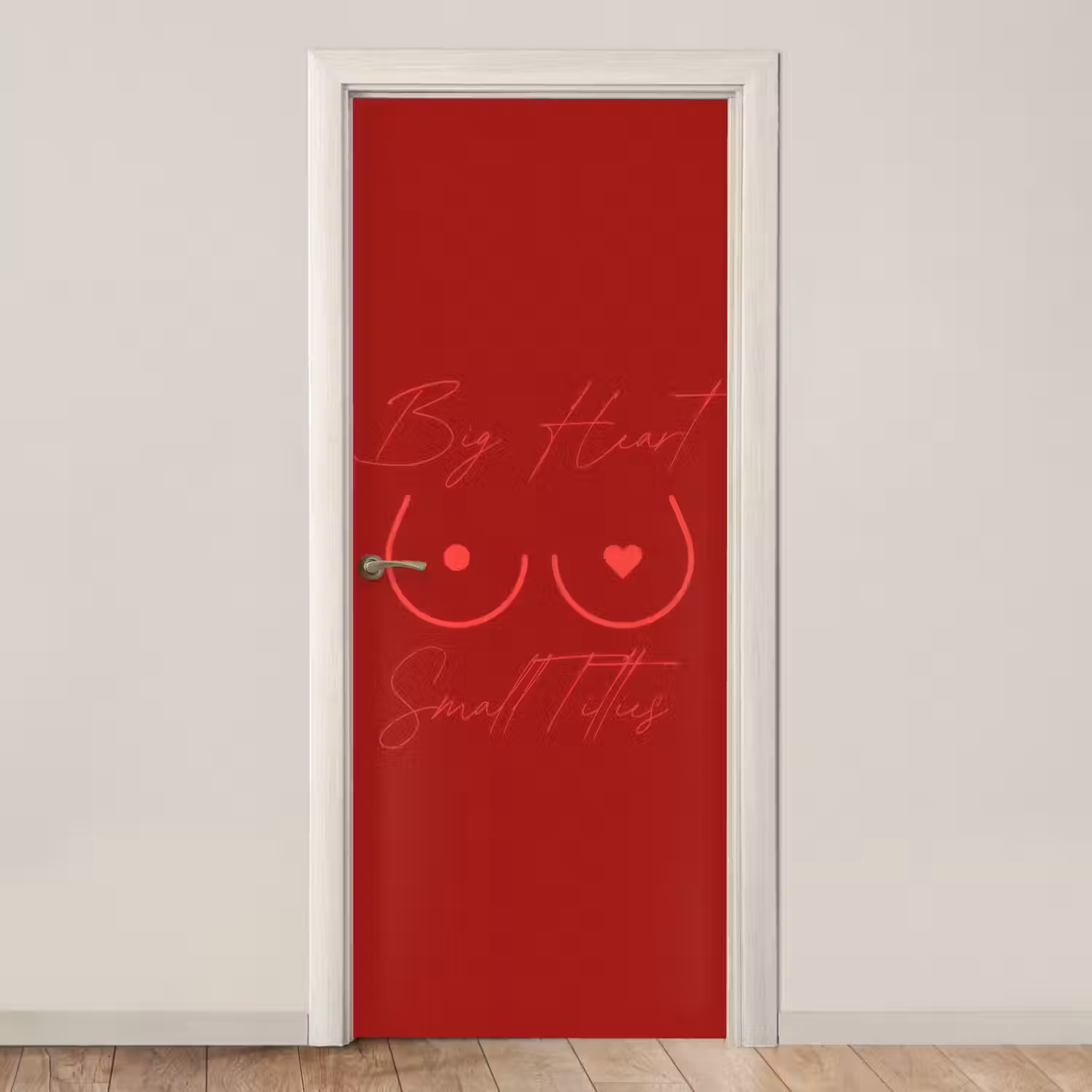 big heart small titties - Hart - Rood deurposter klein -3d_beige