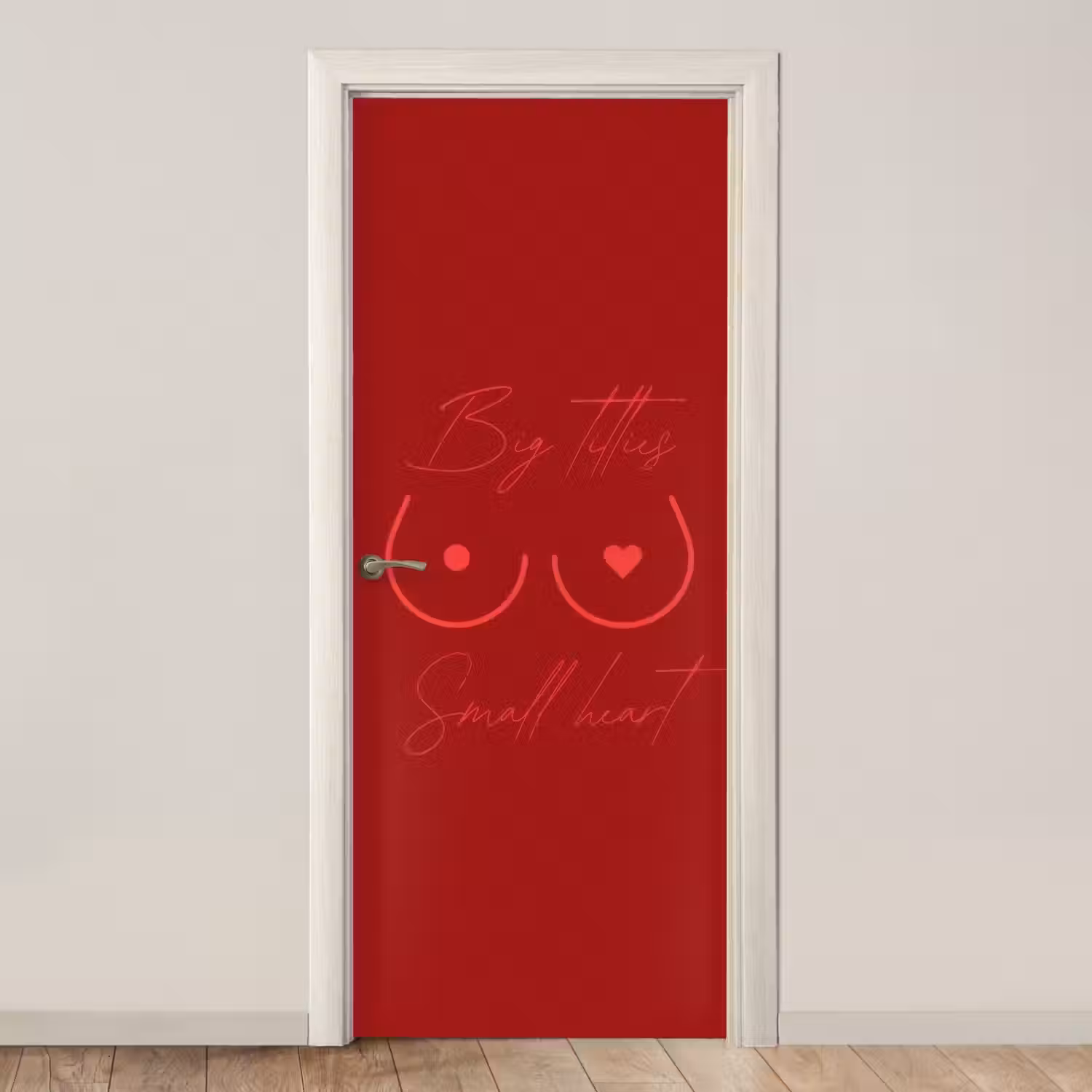 Big titties small heart - Rood - Hart deurposter klein -3d_beige