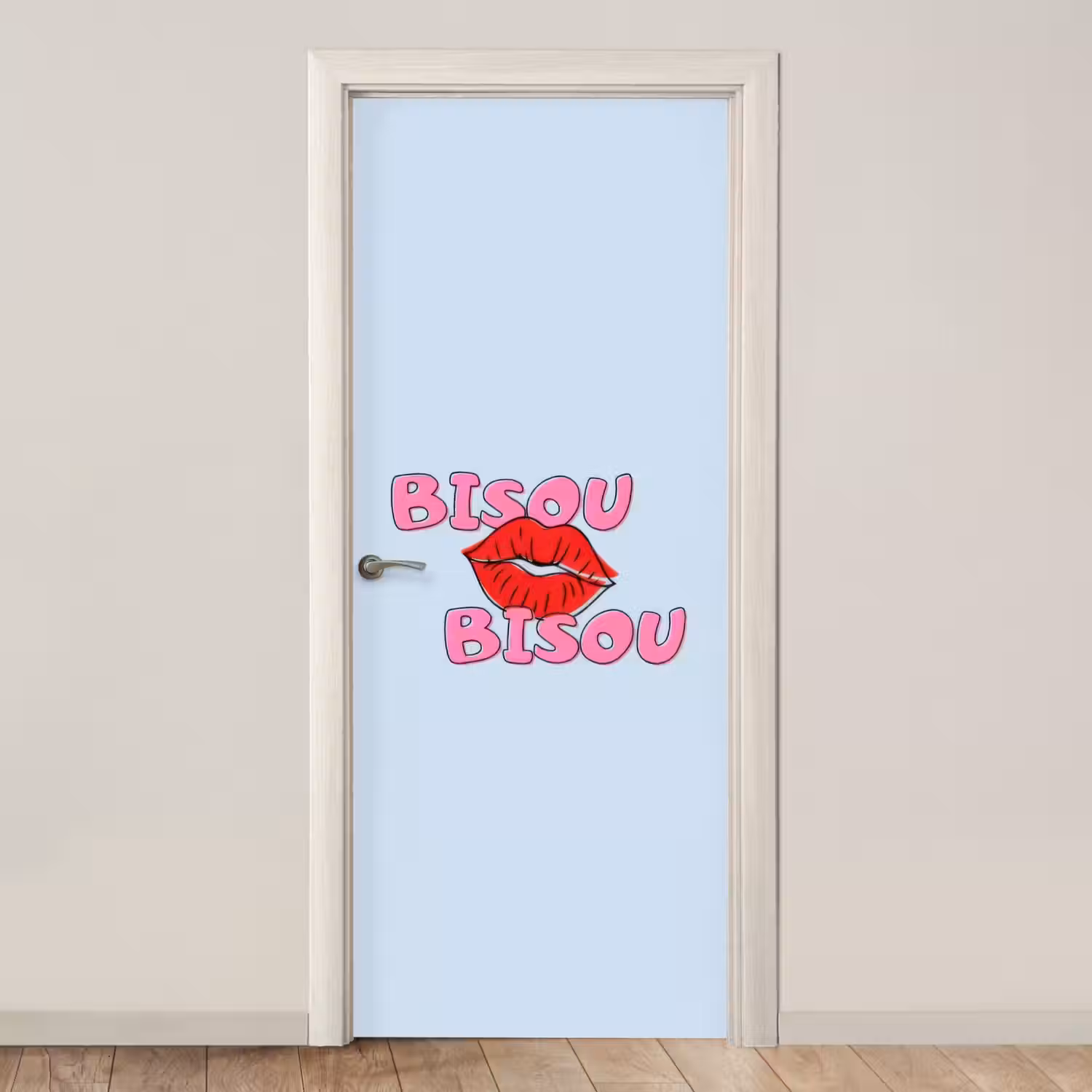 Bisou - Blauw - Roze - Lippen deurposter klein -3d_beige