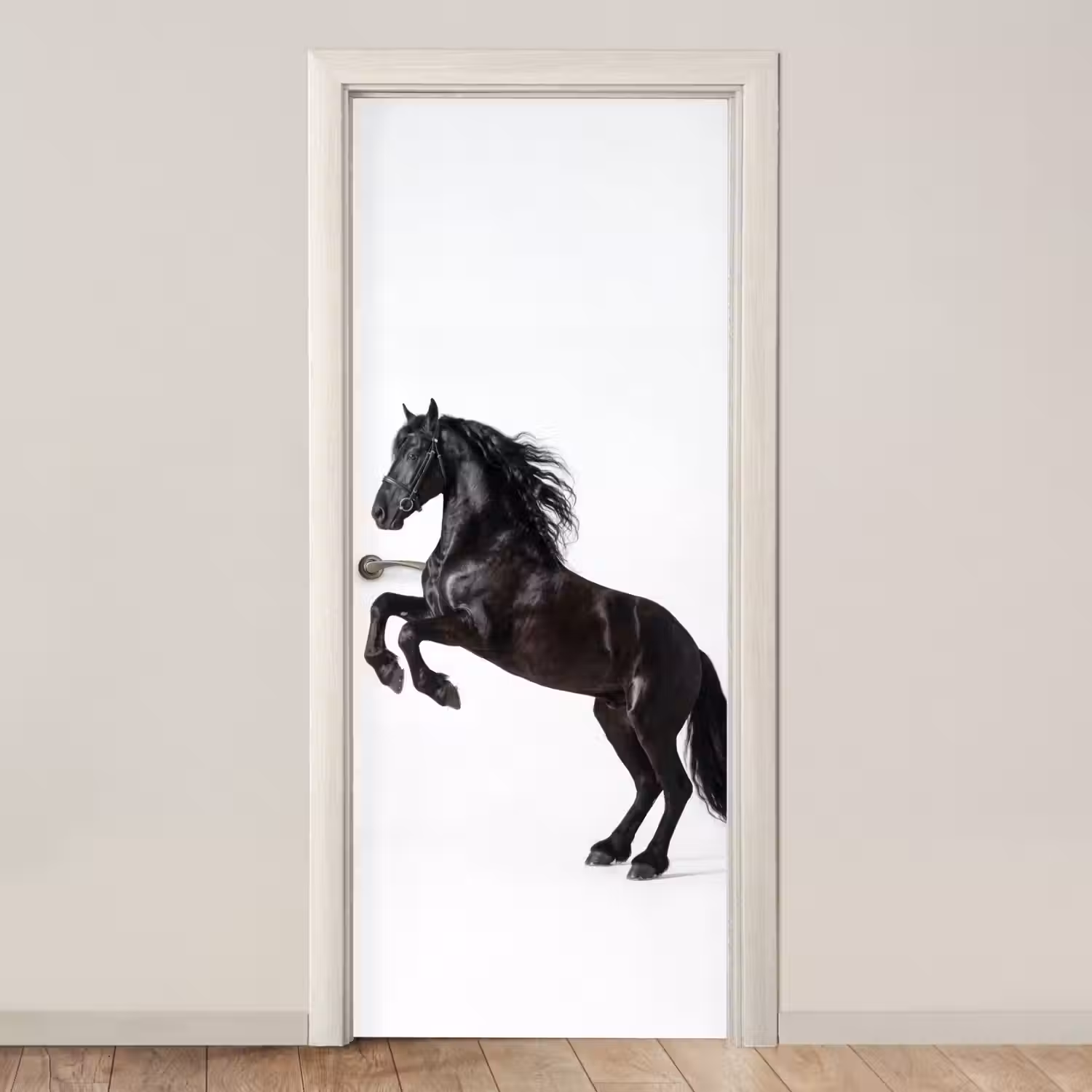 Zwart - Paard - Portret deurposter klein -3d_beige