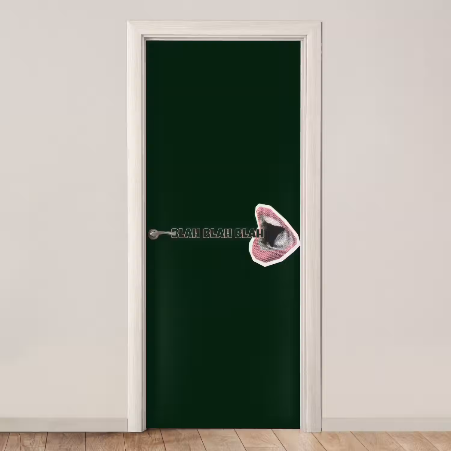 BLAH BLAH BLAH - Mond - Groen deurposter klein -3d_beige