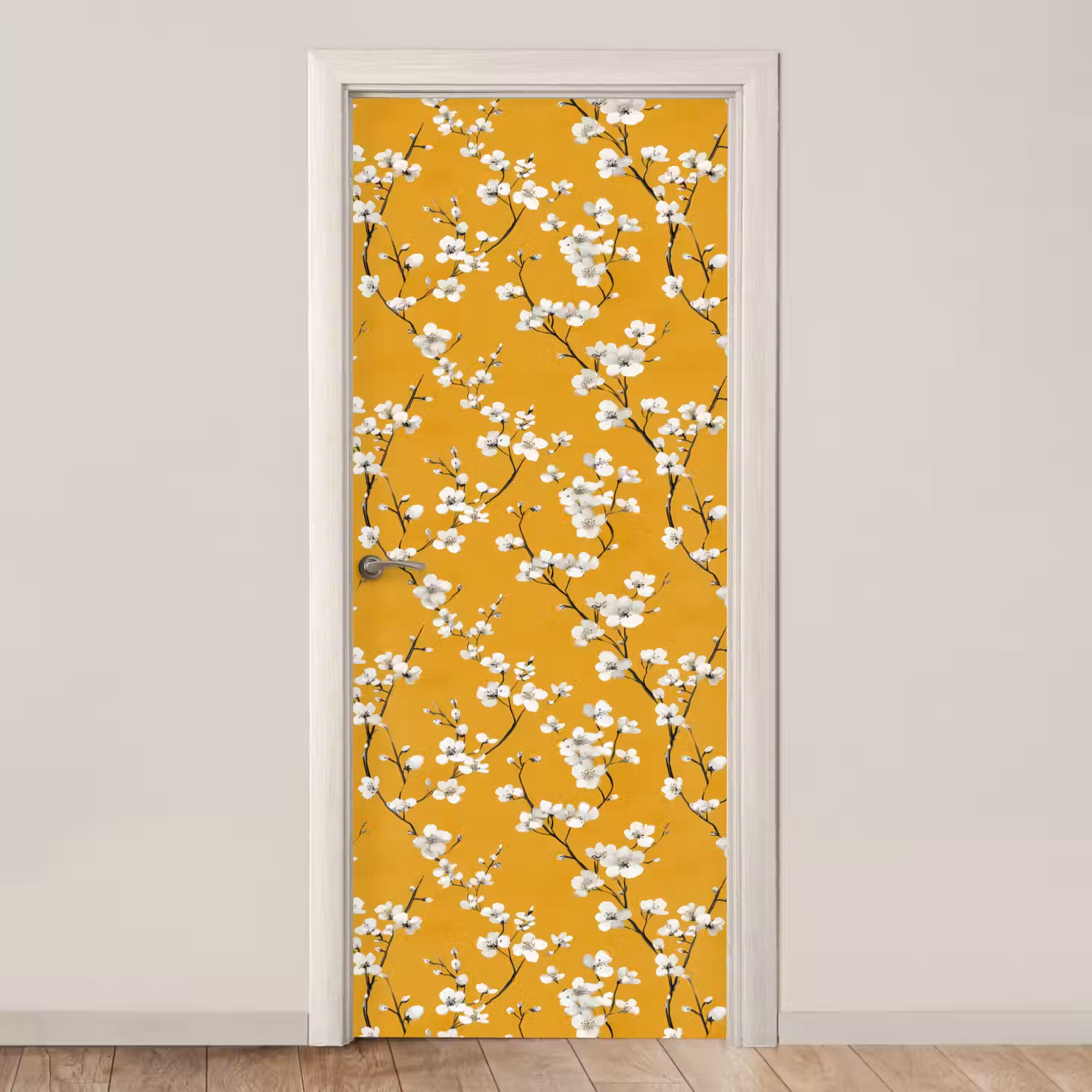 Bloesemtak - Aquarel - Geel deurposter klein 289 -3d_beige