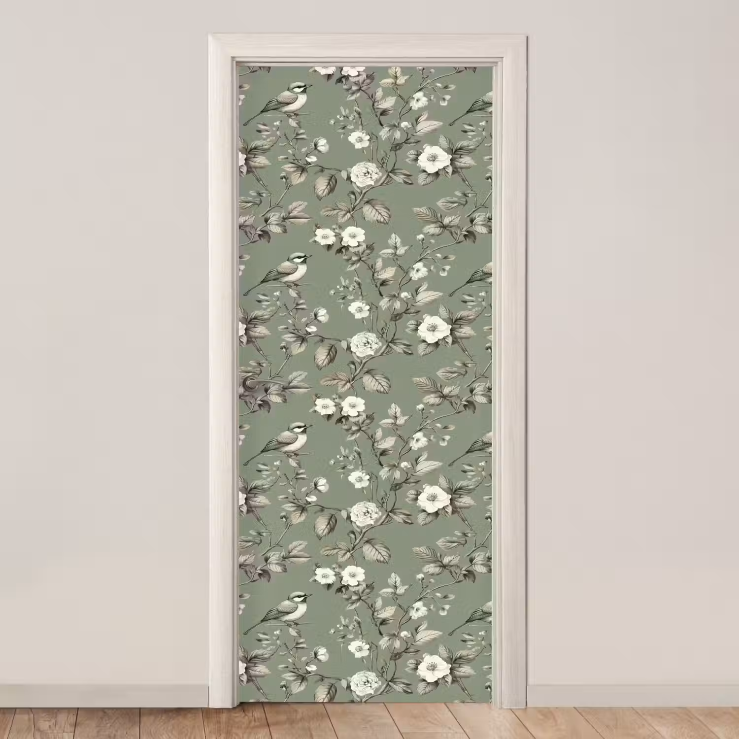 Botanisch - Vogels - Groen deurposter klein 289 -3d_beige
