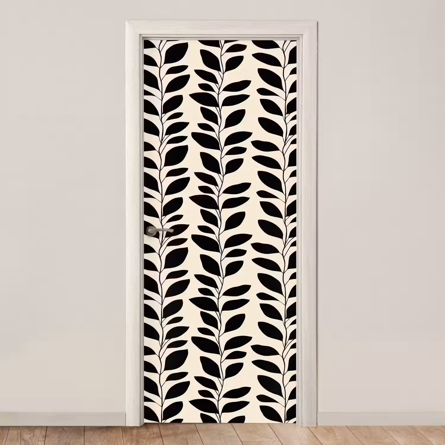 Botanisch - Dessin - Zwart - Beige deurposter klein 289 -3d_beige