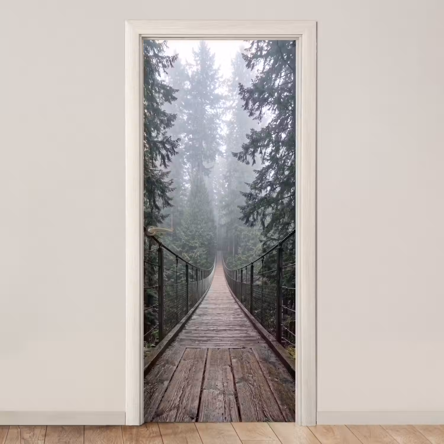 Brug - Bos - Mist - Natuur deurposter klein -3d_beige