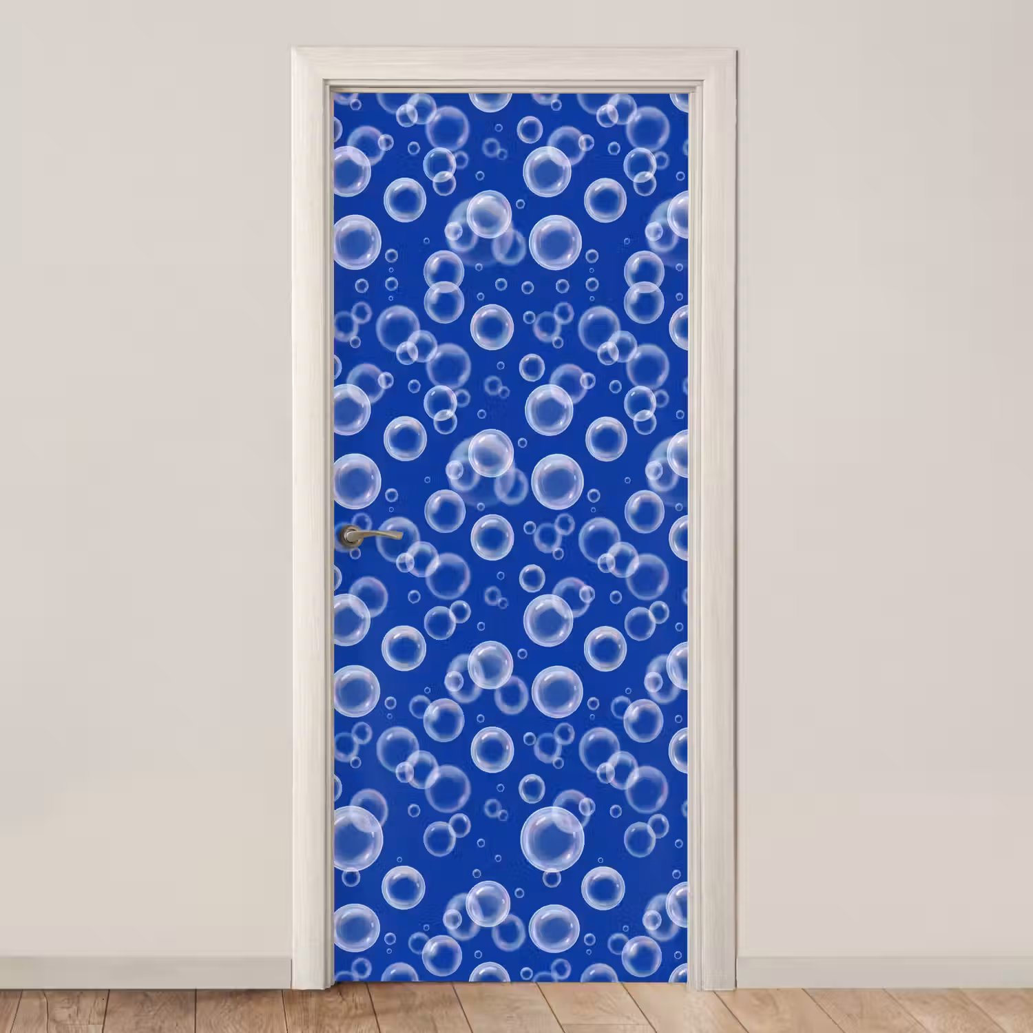 Bubbels - Patroon - Blauw deurposter klein -3d_beige