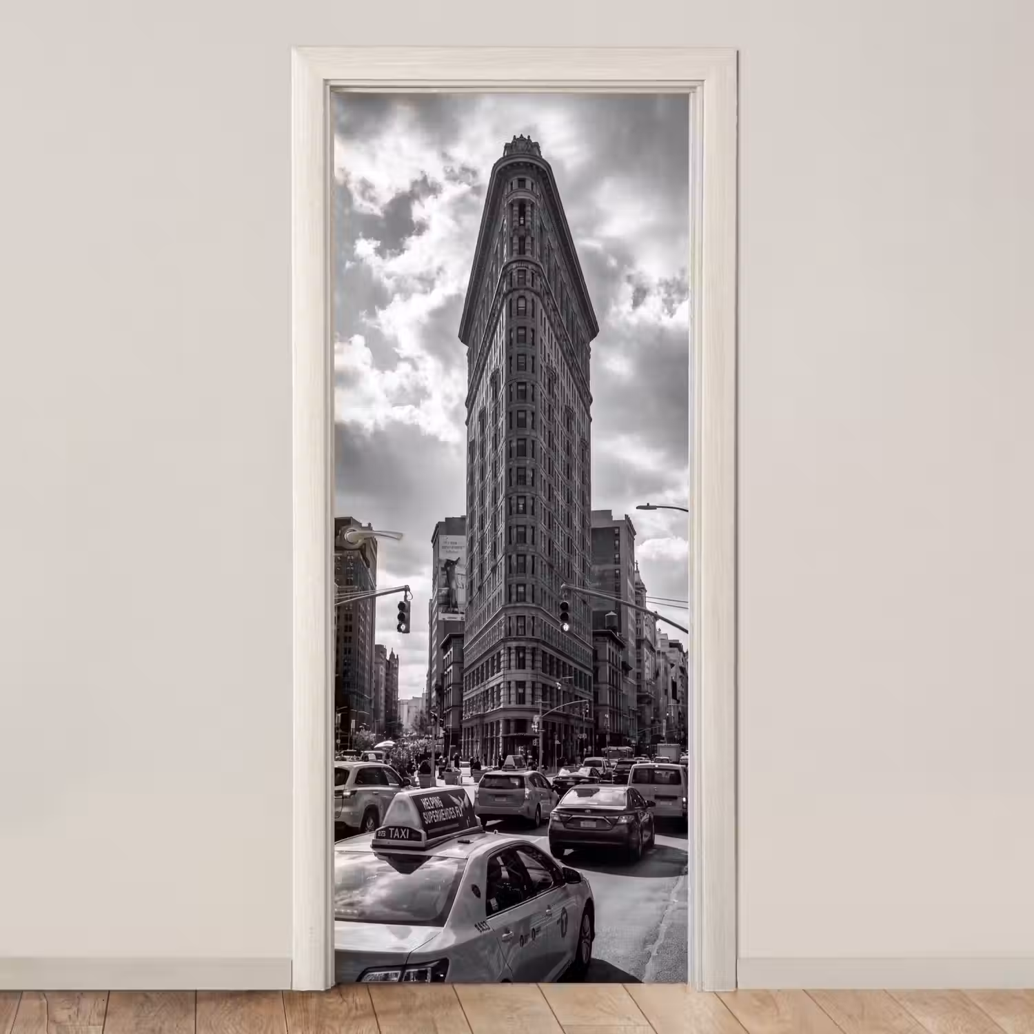 Gebouw - Hoogbouw - Stad - Architectuur - Zwart-wit deurposter klein -3d_beige