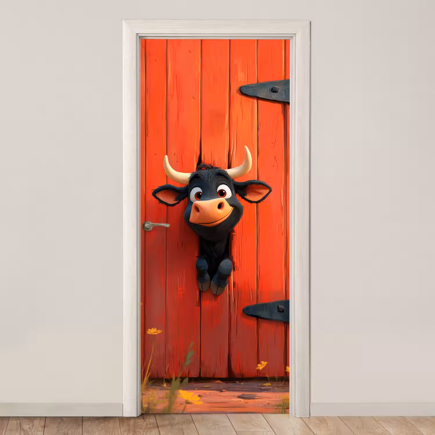 Stier - Rood - Boerderij - Schuurdeur deurposter klein -3d_beige