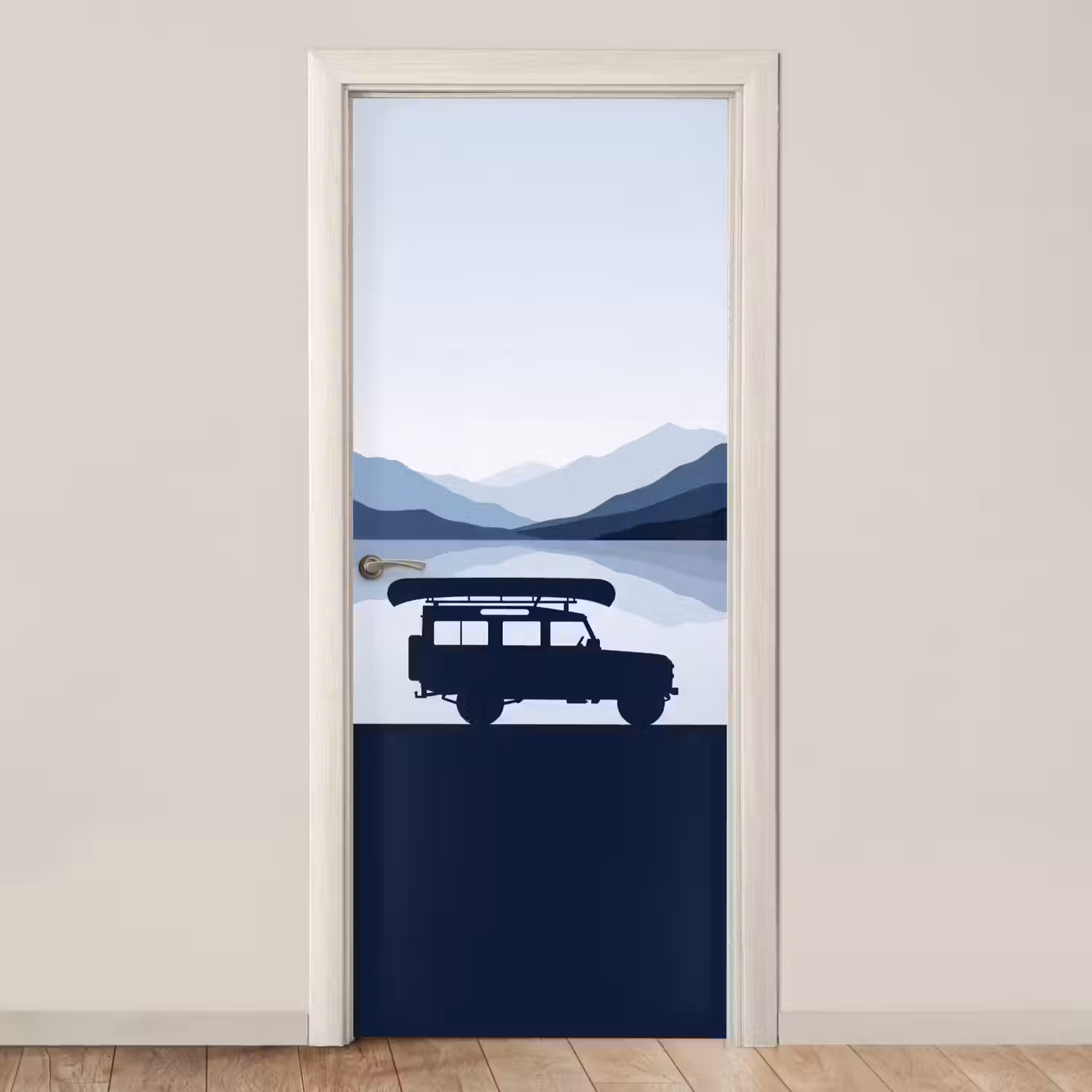 Auto - Meer - Bergen - Blauw deurposter klein -3d_beige