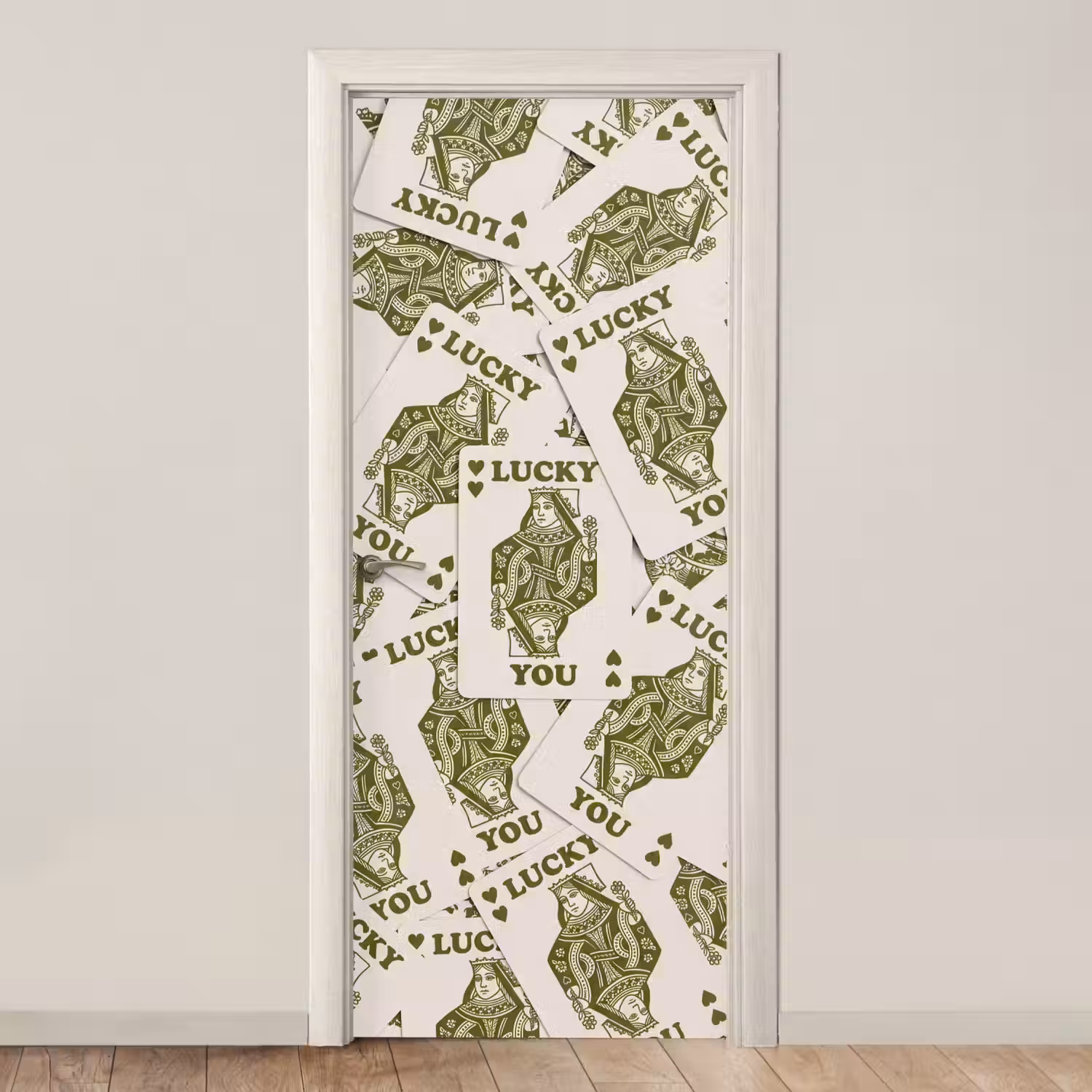 Kaarten - Koningin - Patroon - Groen - Spel deurposter klein -3d_beige