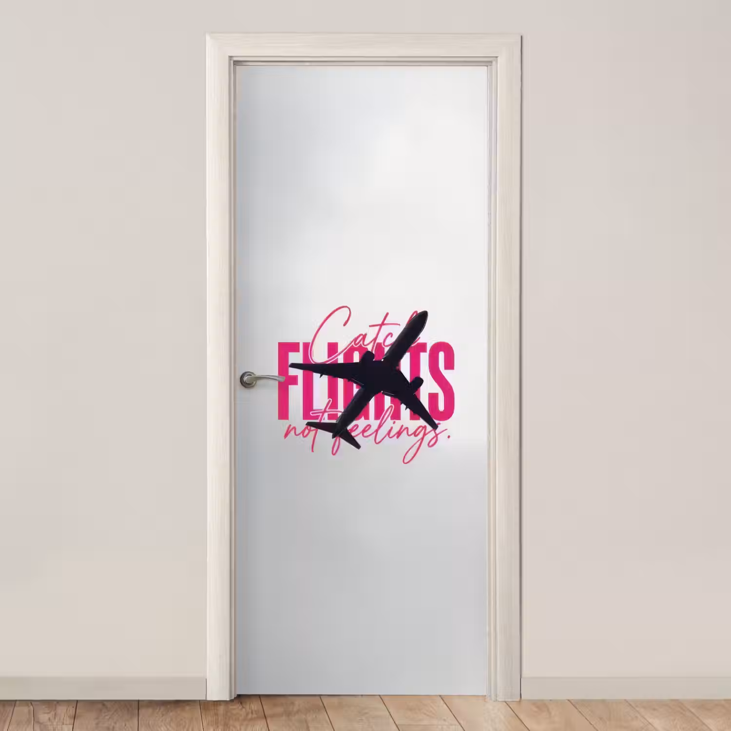 Catch flights not feelings - Vliegtuig - Roze deurposter klein -3d_beige