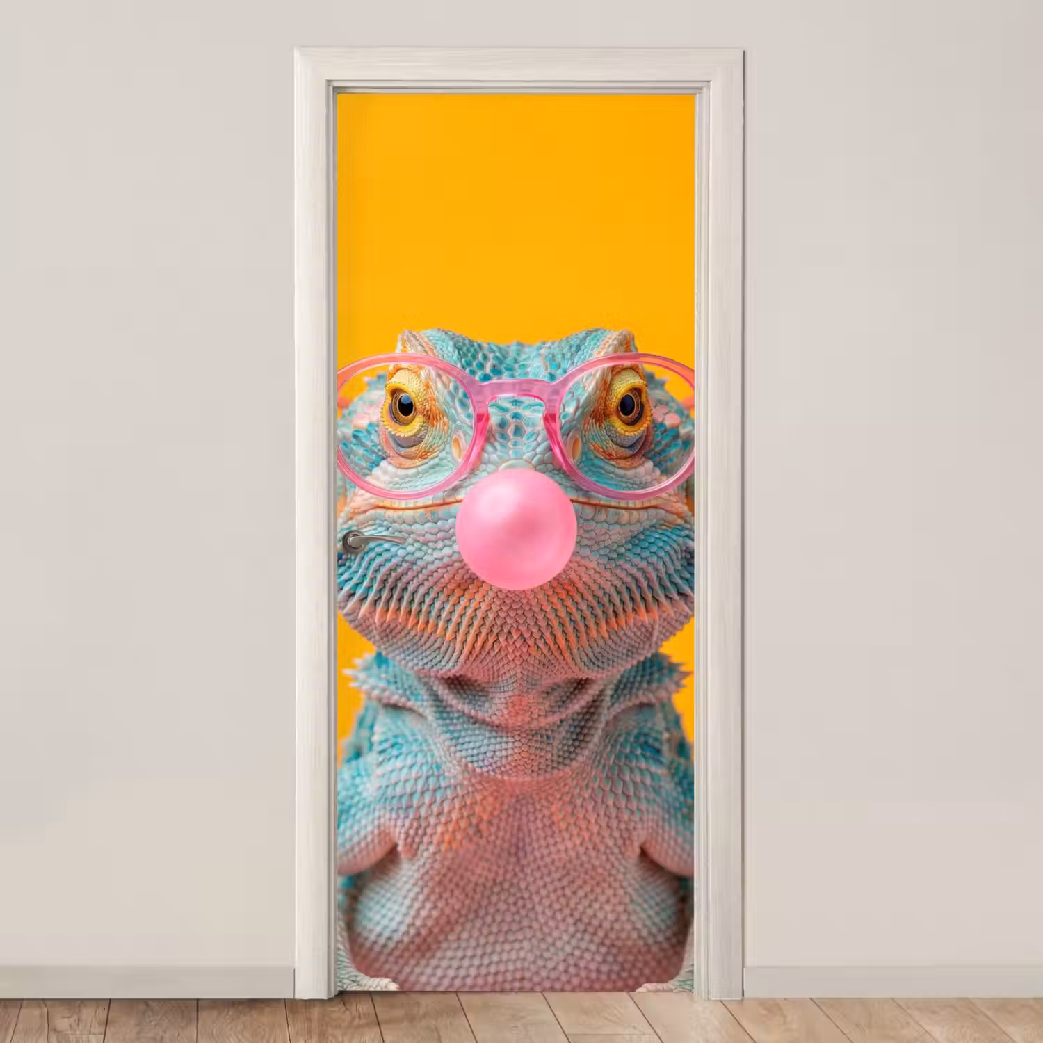Kameleon - Kauwgom - Kleurrijk deurposter klein -3d_beige