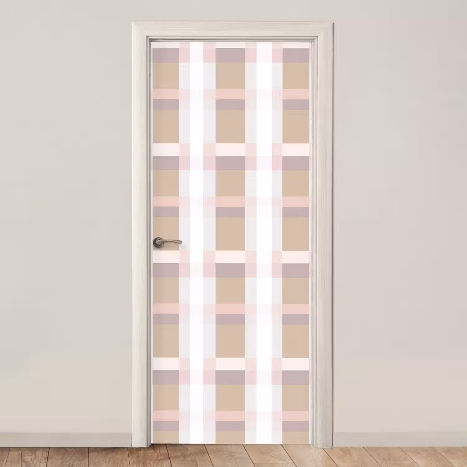 Ruitpatroon - Aardetinten - Minimalistisch deurposter klein 289 -3d_beige