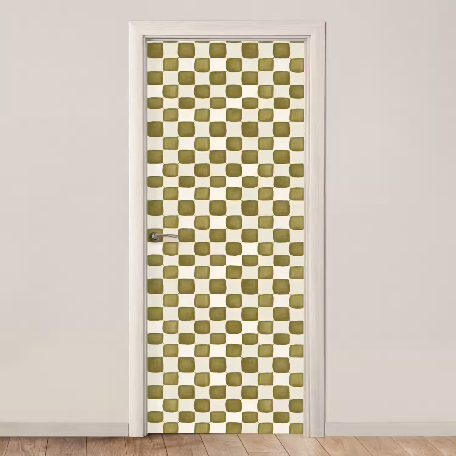 Schaak - Patroon - Groen deurposter klein 289 -3d_beige