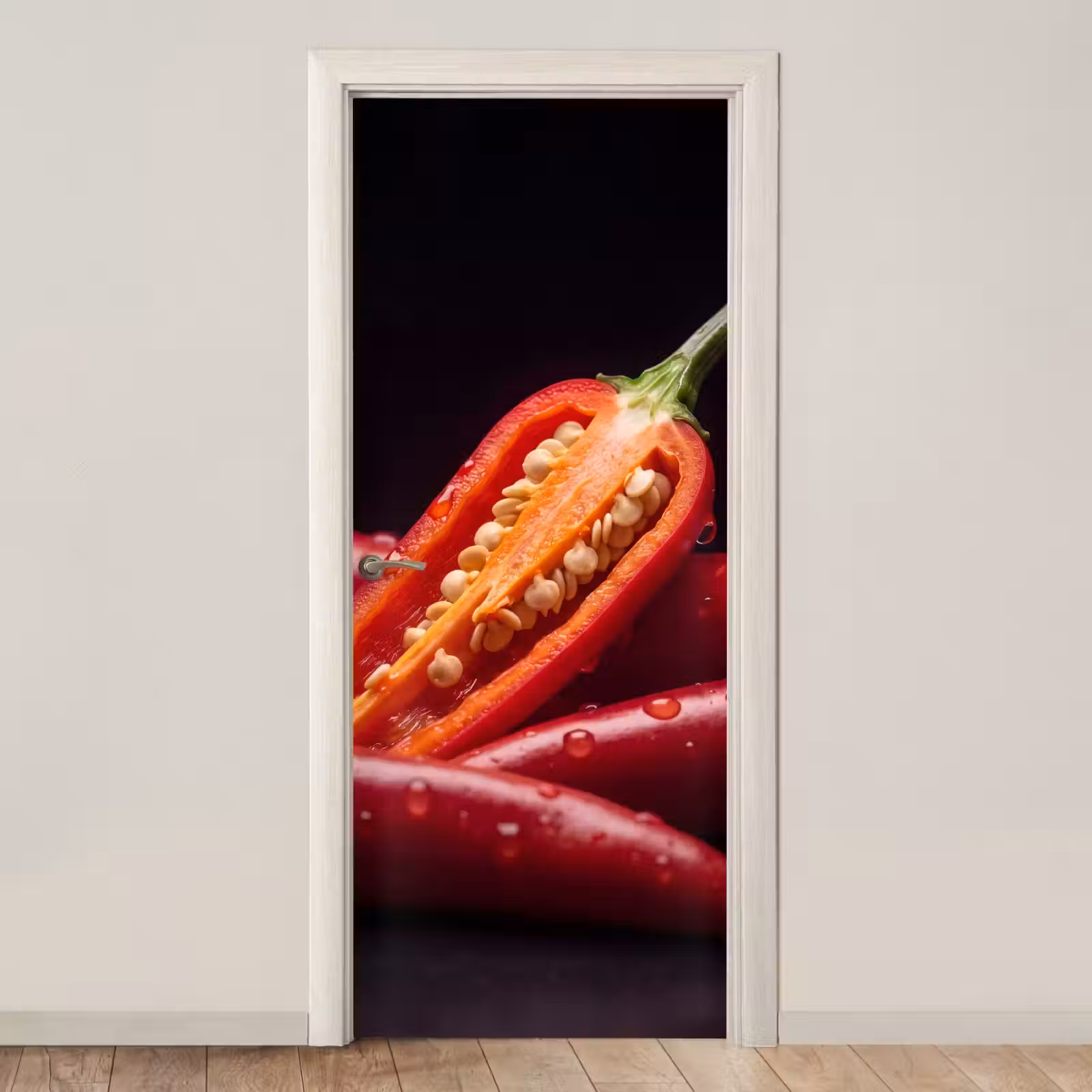 Door sticker - Chili Pepper - Red - Food - Chilipeper - Rood - Eten deurposter klein