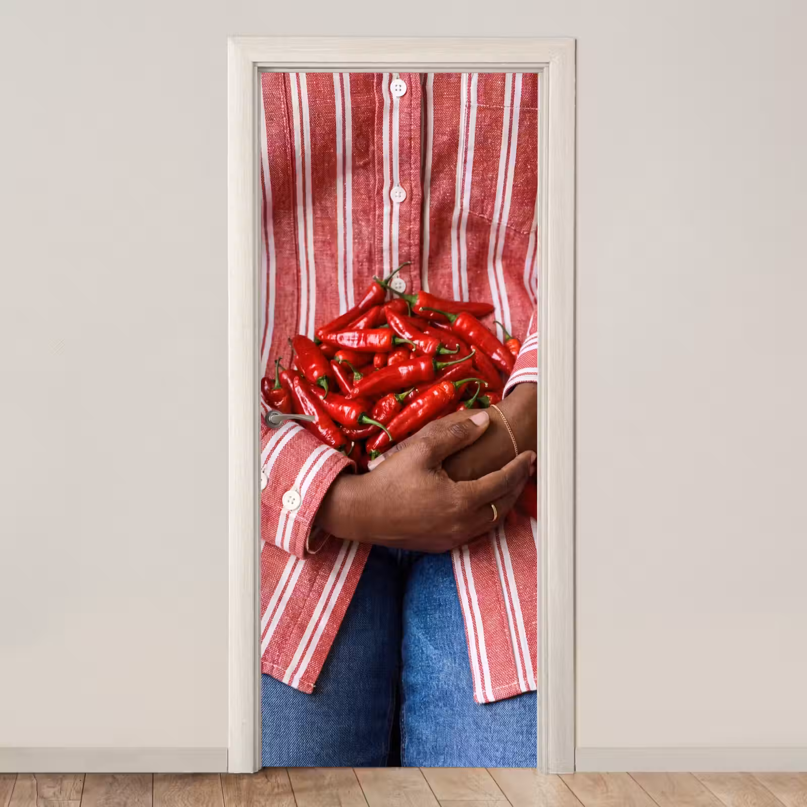 Door sticker - Chili Peppers - Red - Hands - Chilipepers - Rood - Handen deurposter klein