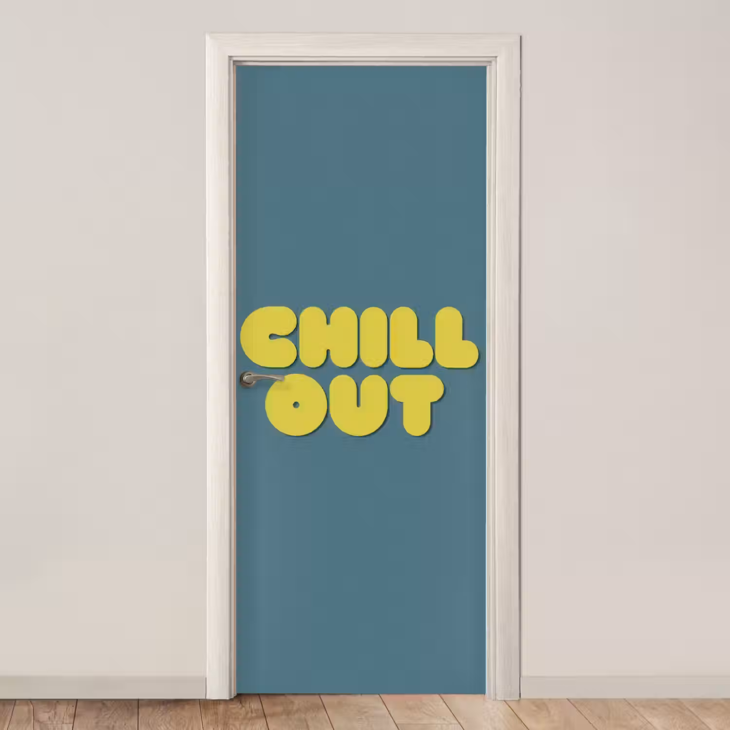 Chill out - Geel - Blauw deurposter klein -3d_beige