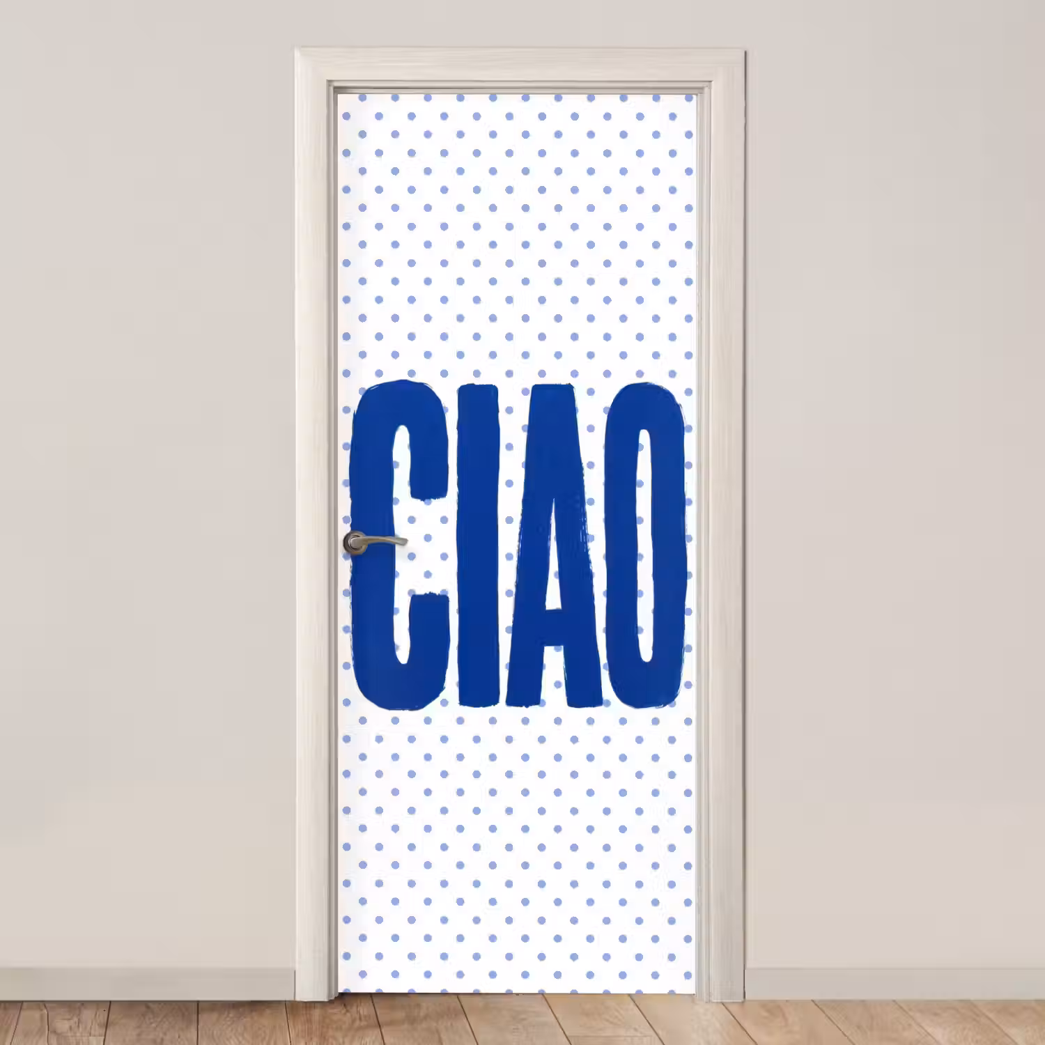 Ciao - Blauw - Stippen deurposter klein -3d_beige