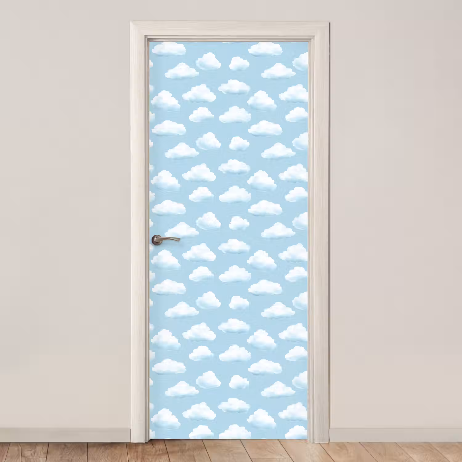Wolken - Illustratie - Blauw deurposter klein 289 -3d_beige