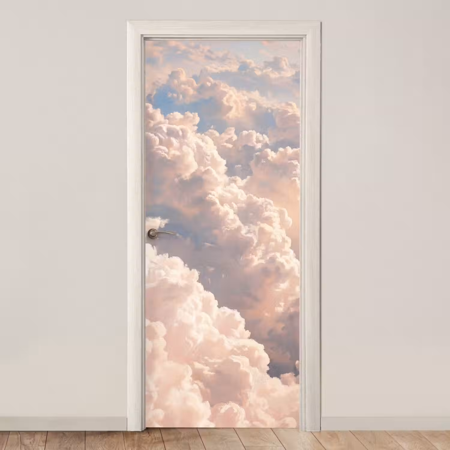 Wolken - Zonsondergang - Natuur - Pastel - Roze deurposter klein -3d_beige