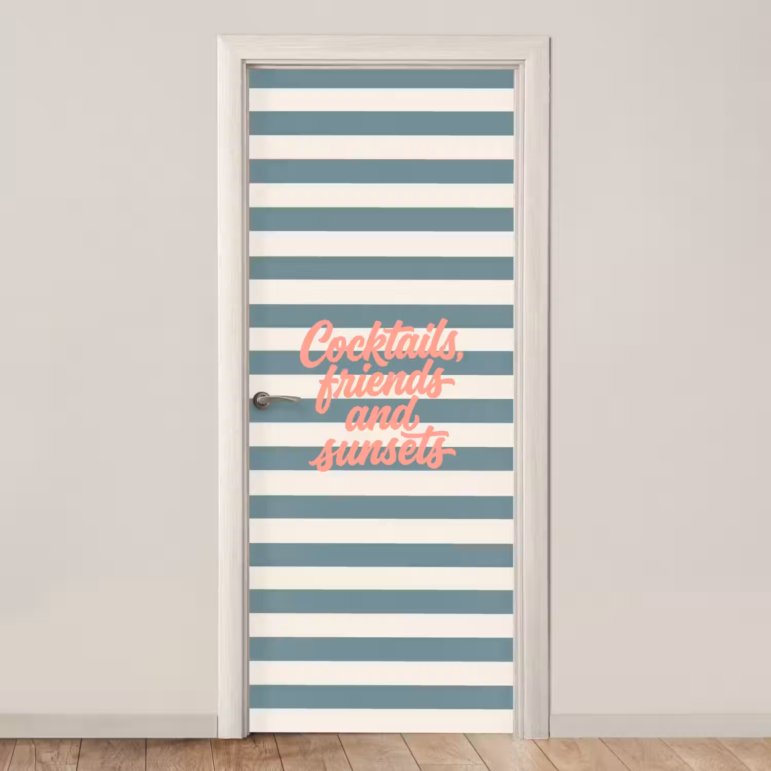 Cocktails - Strepen - Blauw - Koraal deurposter klein -3d_beige