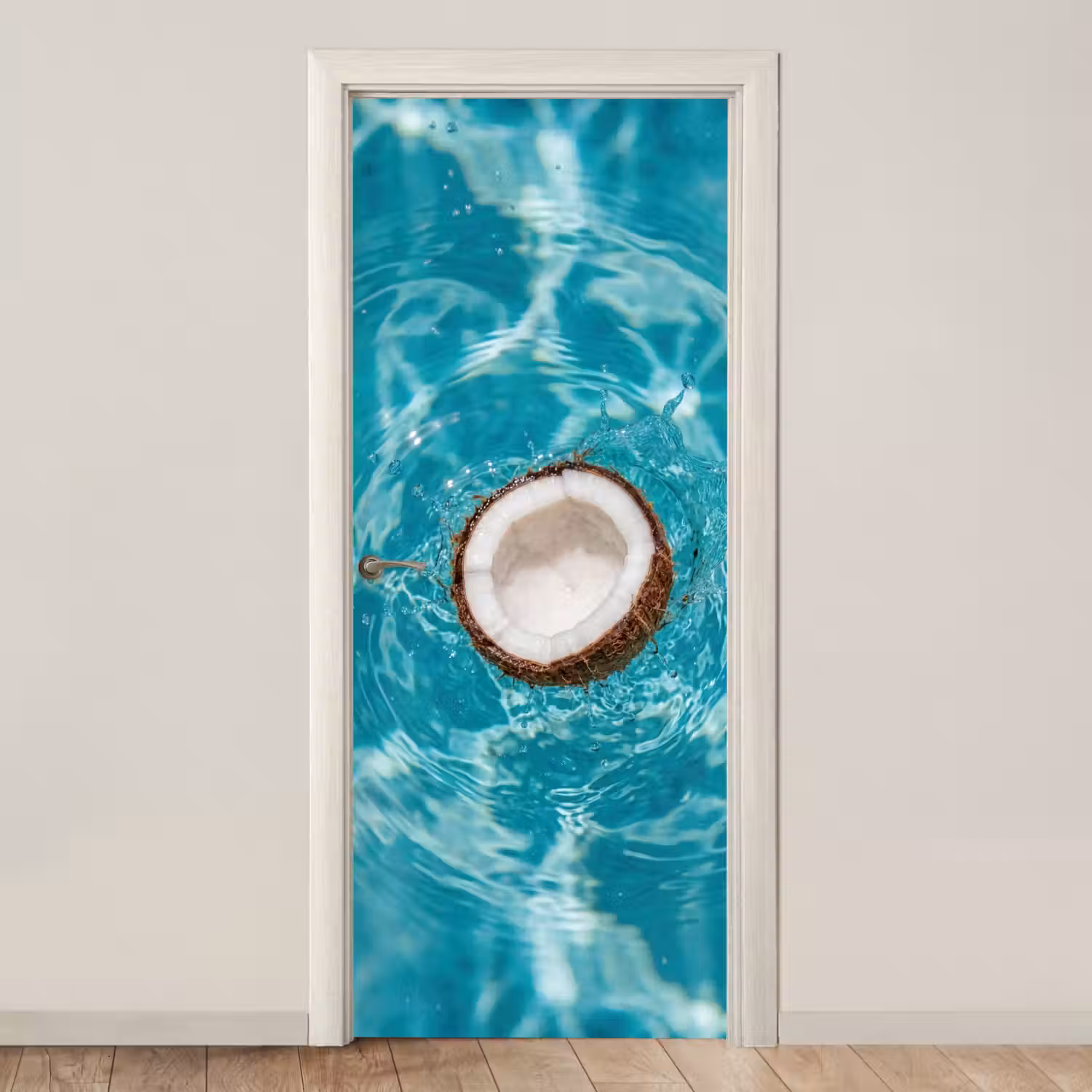 Kokosnoot - Water - Wit deurposter klein -3d_beige