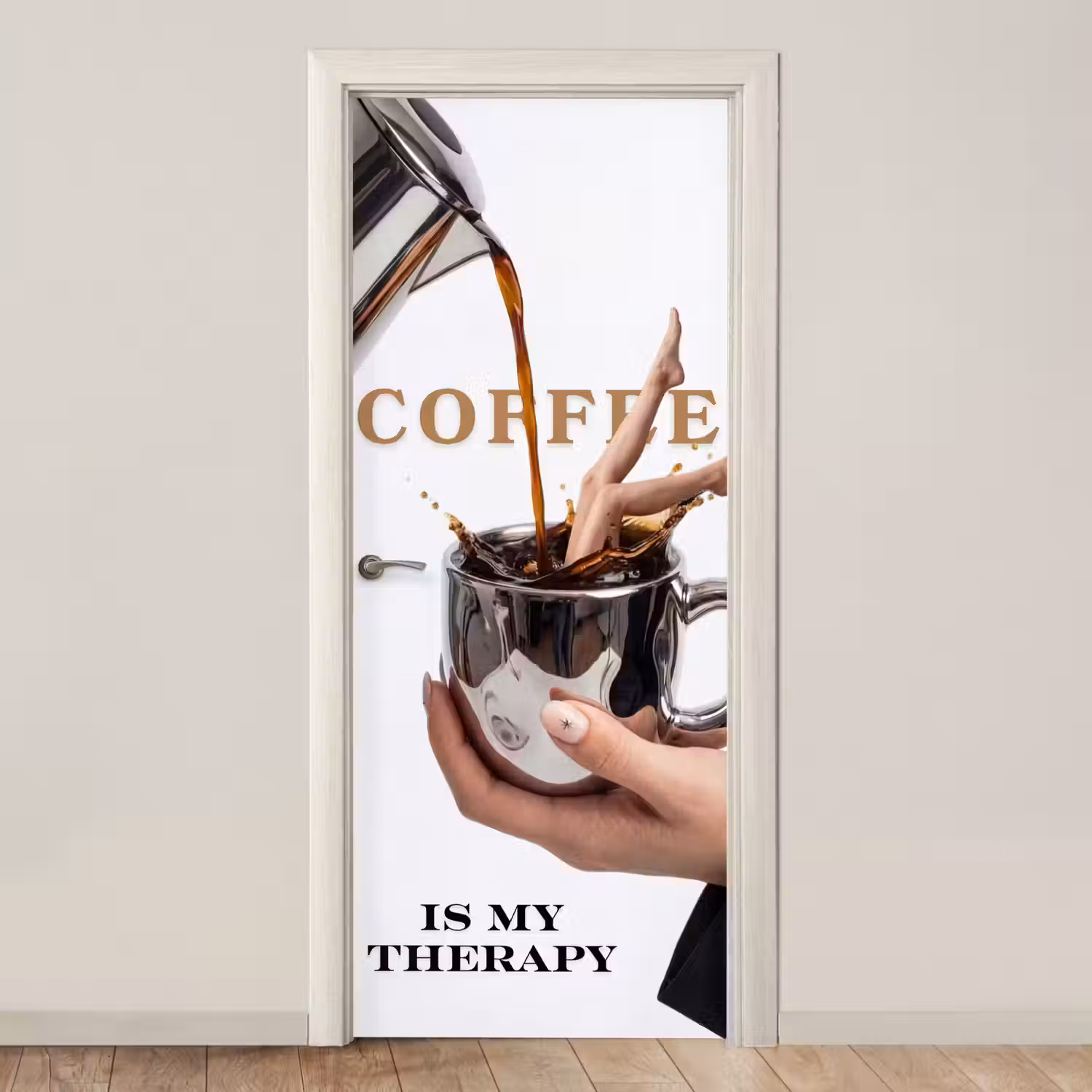 Koffie - Mok - Kan - Therapie deurposter klein -3d_beige
