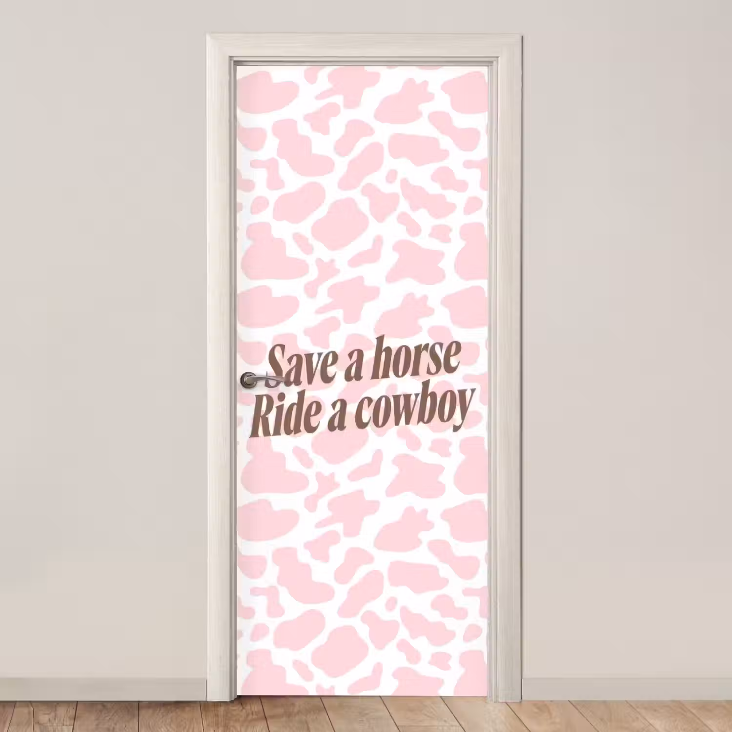 Koeienprint - Roze - Cowboy - Horse deurposter klein -3d_beige