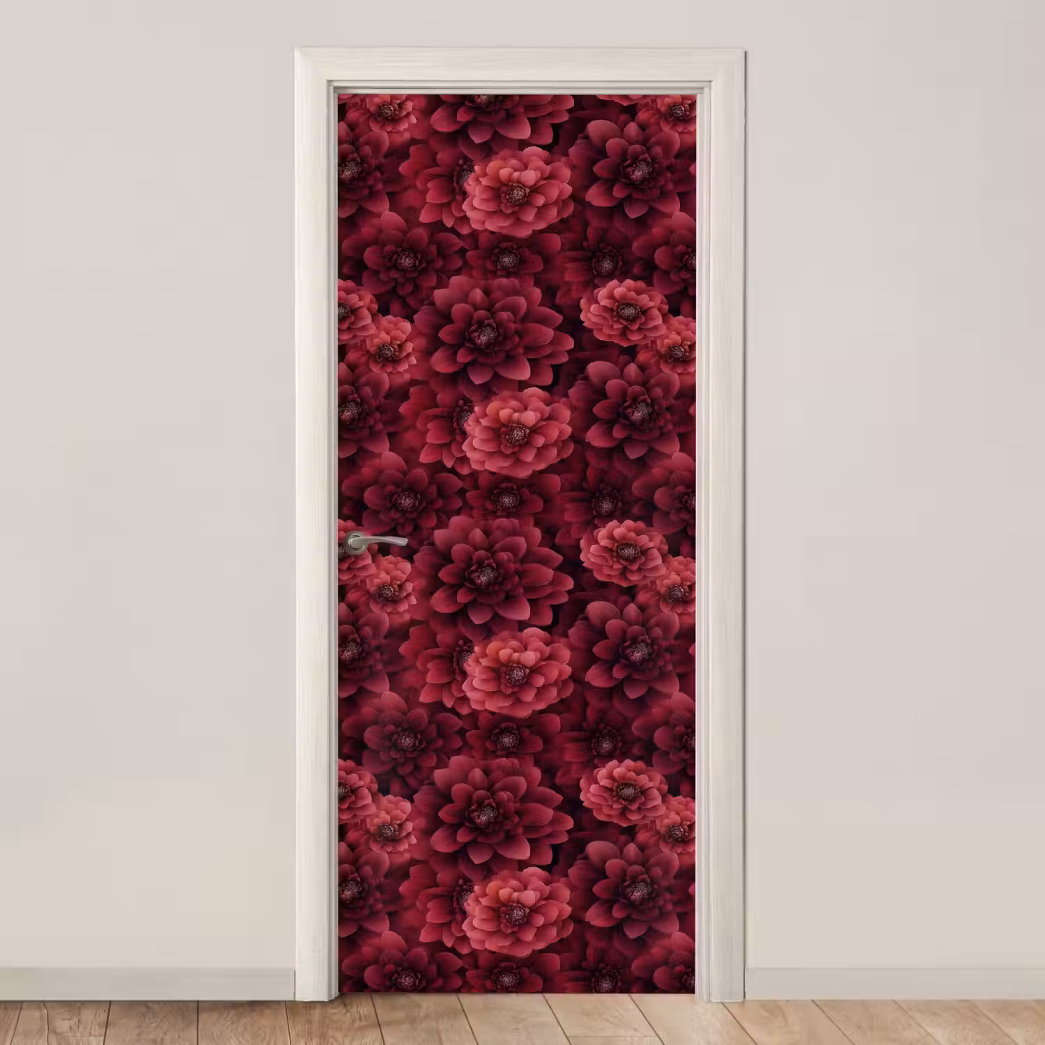 Dahlias - Bloemen - Rood deurposter klein 289 -3d_beige