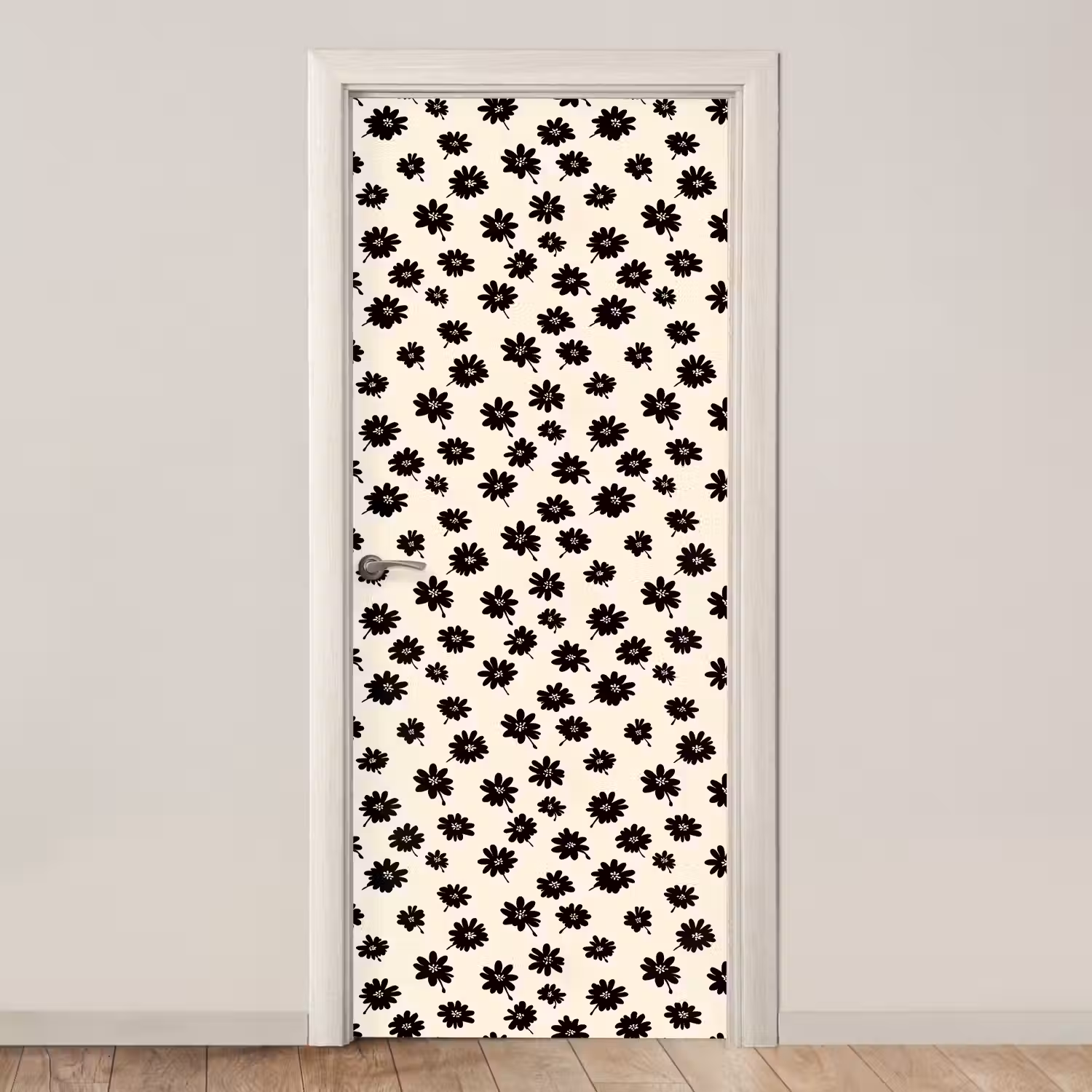Madeliefjes - Grafisch - Zwart - Beige deurposter klein 289 -3d_beige