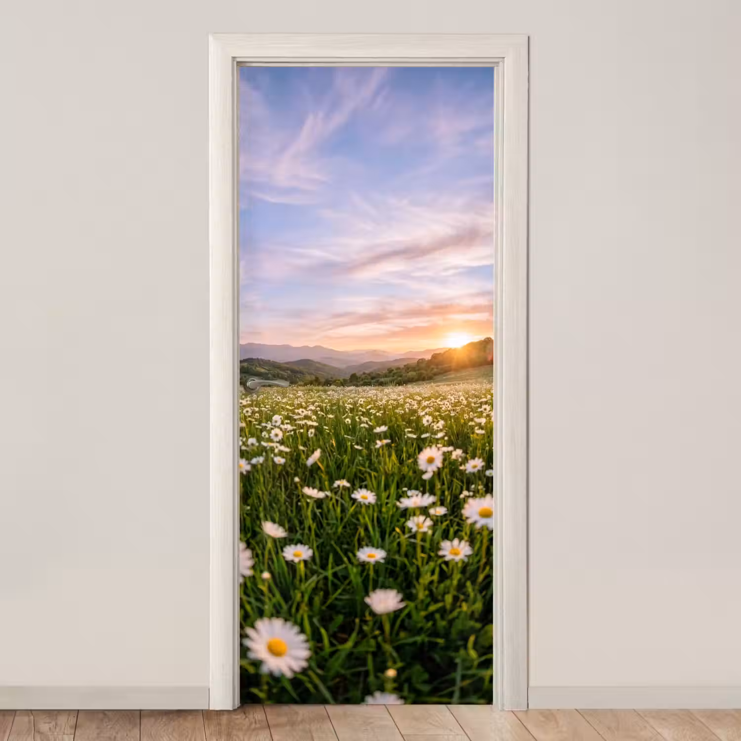 Madelief - Veld - Heuvels - Groen deurposter klein -3d_beige